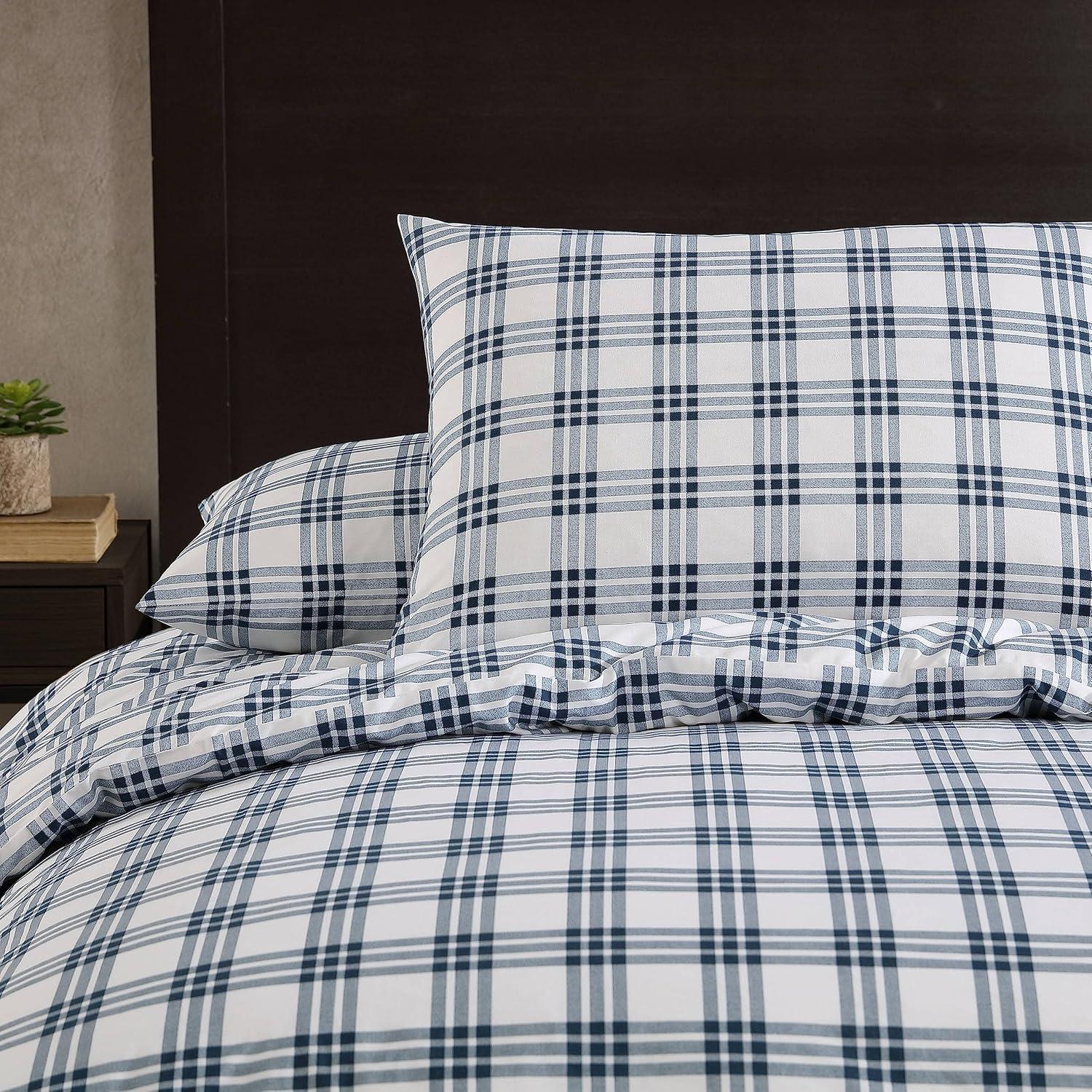 imageEddie Bauer Twin Duvet Cover Set Cotton Reversible Bedding Buffalo Plaid Home Decor for All Seasons Black Check TwinBasic Plaid Navy