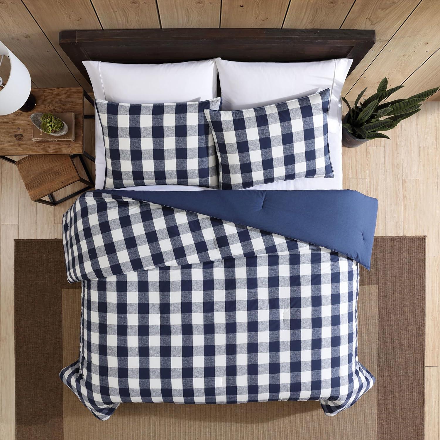 imageEddie Bauer Twin Duvet Cover Set Cotton Reversible Bedding Buffalo Plaid Home Decor for All Seasons Black Check TwinBlue