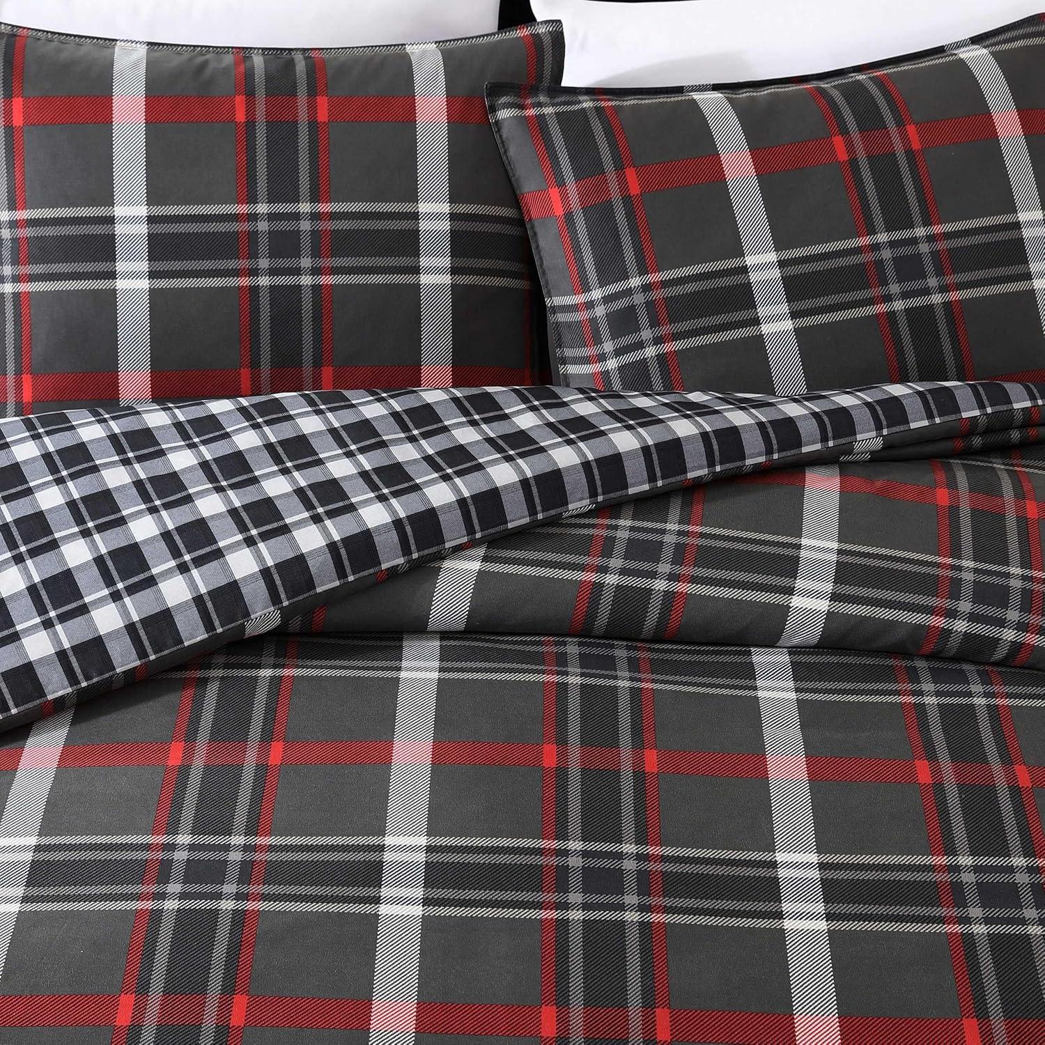 imageEddie Bauer Twin Duvet Cover Set Cotton Reversible Bedding Buffalo Plaid Home Decor for All Seasons Black Check TwinGrey