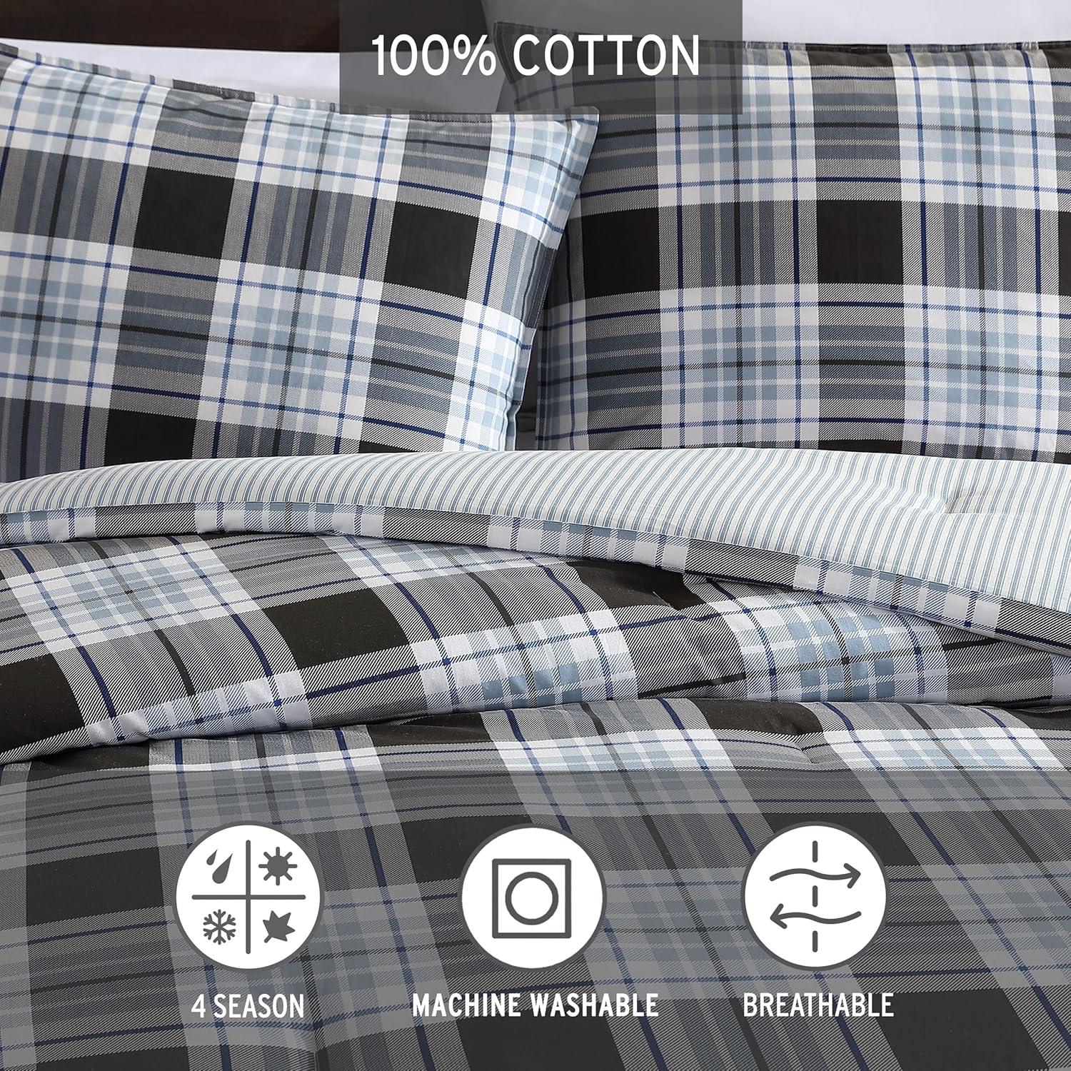 imageEddie Bauer Twin Duvet Cover Set Cotton Reversible Bedding Buffalo Plaid Home Decor for All Seasons Black Check TwinLewis Plaid Navy