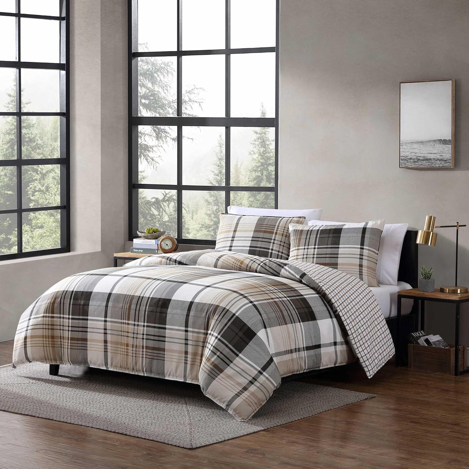 imageEddie Bauer Twin Duvet Cover Set Cotton Reversible Bedding Buffalo Plaid Home Decor for All Seasons Black Check TwinNormandy Plaid Black