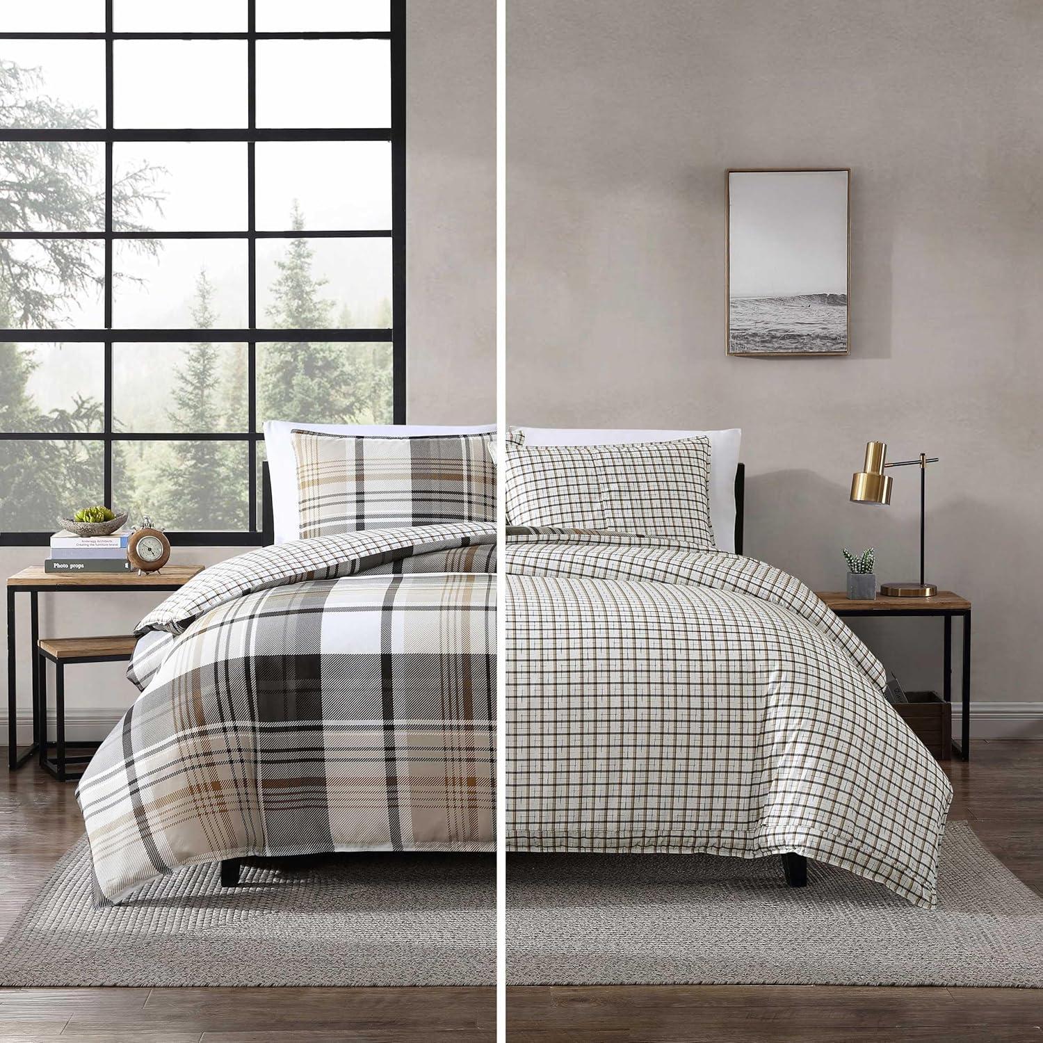 imageEddie Bauer Twin Duvet Cover Set Cotton Reversible Bedding Buffalo Plaid Home Decor for All Seasons Black Check TwinNormandy Plaid Black