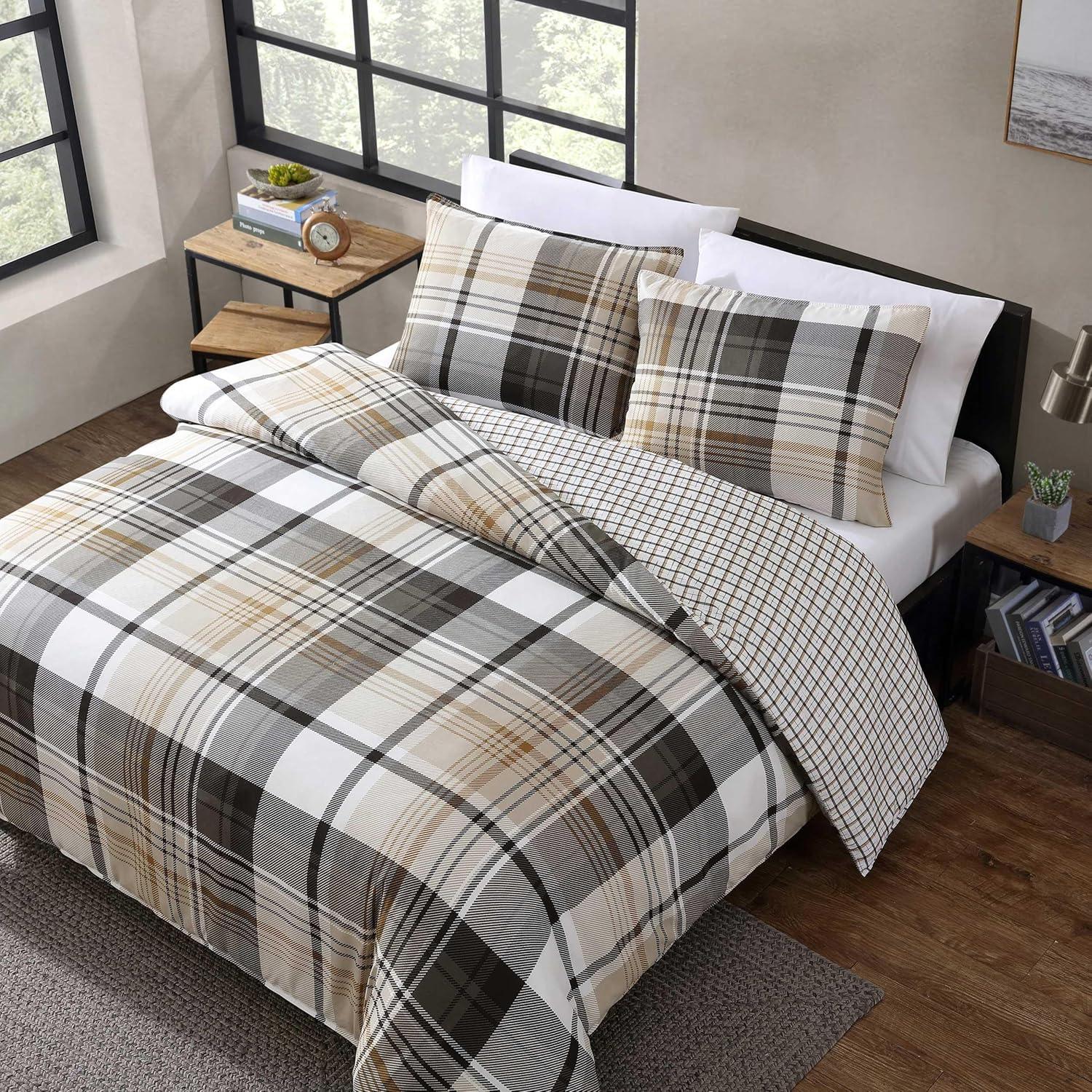 imageEddie Bauer Twin Duvet Cover Set Cotton Reversible Bedding Buffalo Plaid Home Decor for All Seasons Black Check TwinNormandy Plaid Black