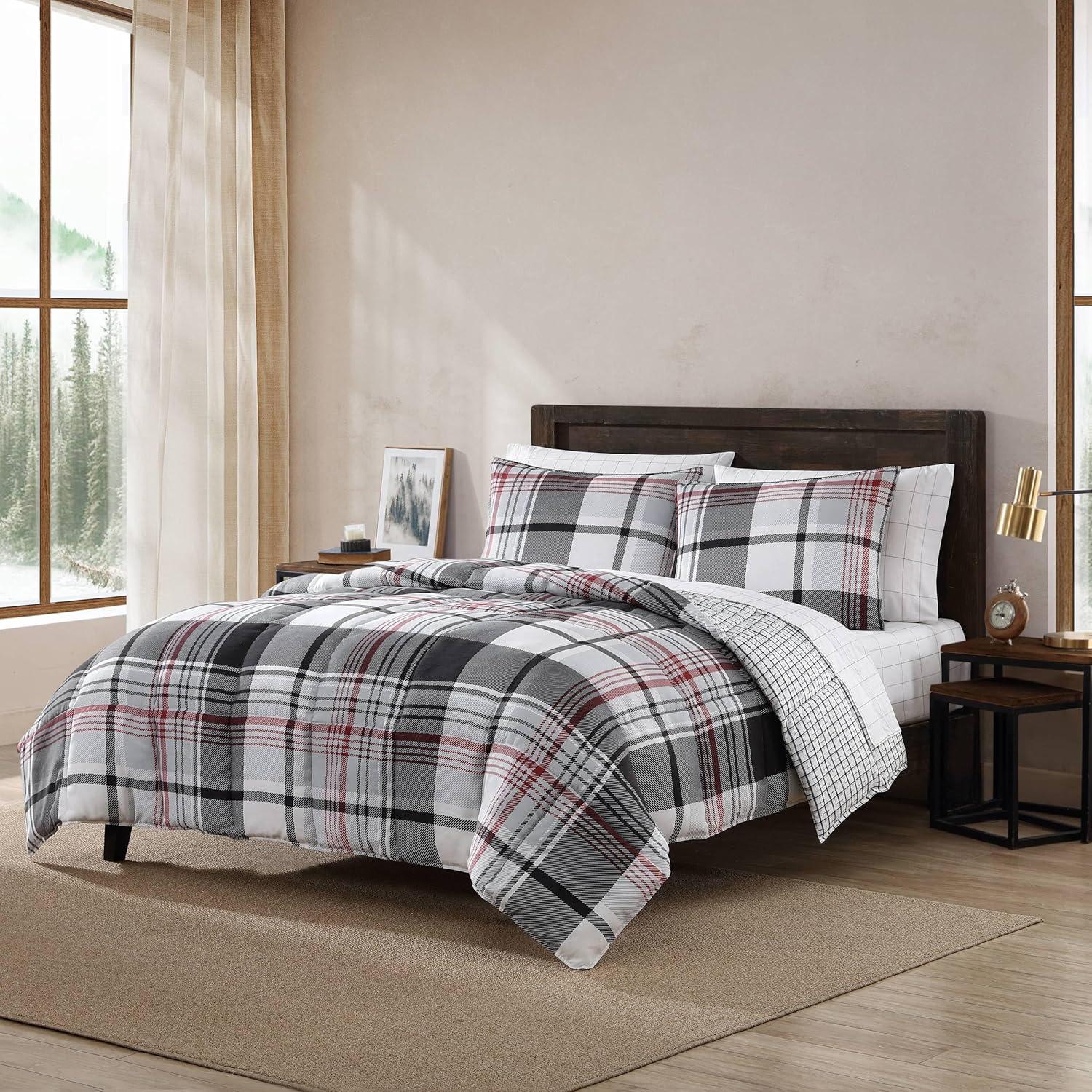 imageEddie Bauer Twin Duvet Cover Set Cotton Reversible Bedding Buffalo Plaid Home Decor for All Seasons Black Check TwinNormandy Plaid Black
