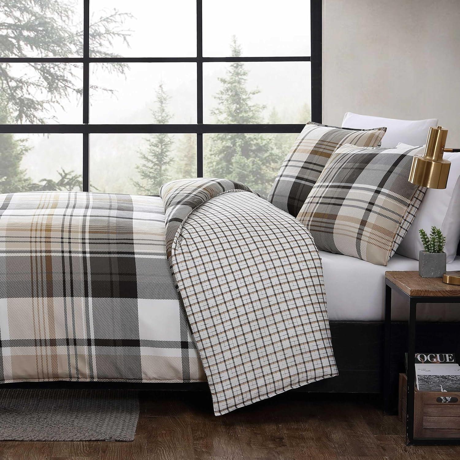 imageEddie Bauer Twin Duvet Cover Set Cotton Reversible Bedding Buffalo Plaid Home Decor for All Seasons Black Check TwinNormandy Plaid Black