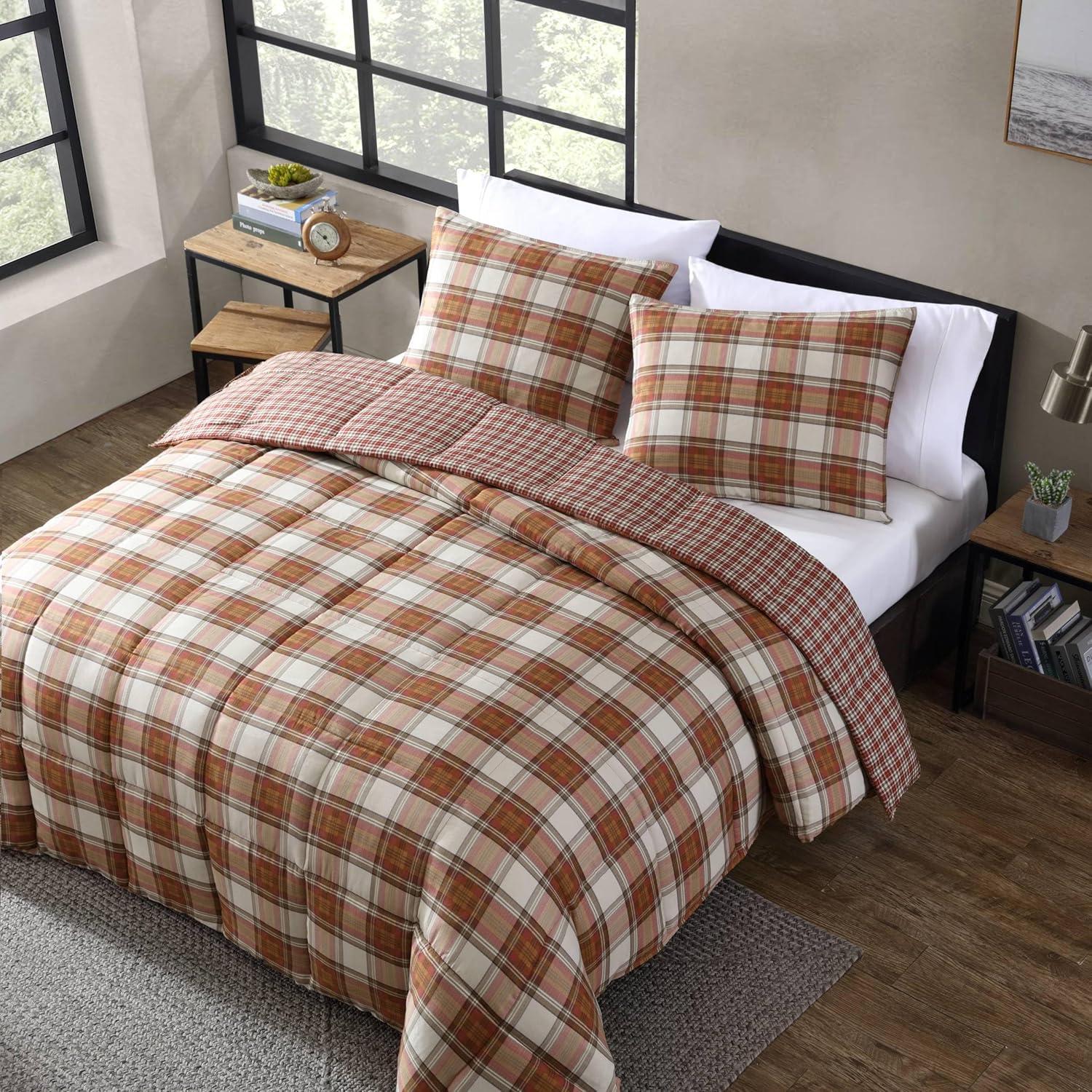 imageEddie Bauer Twin Duvet Cover Set Cotton Reversible Bedding Buffalo Plaid Home Decor for All Seasons Black Check TwinRed