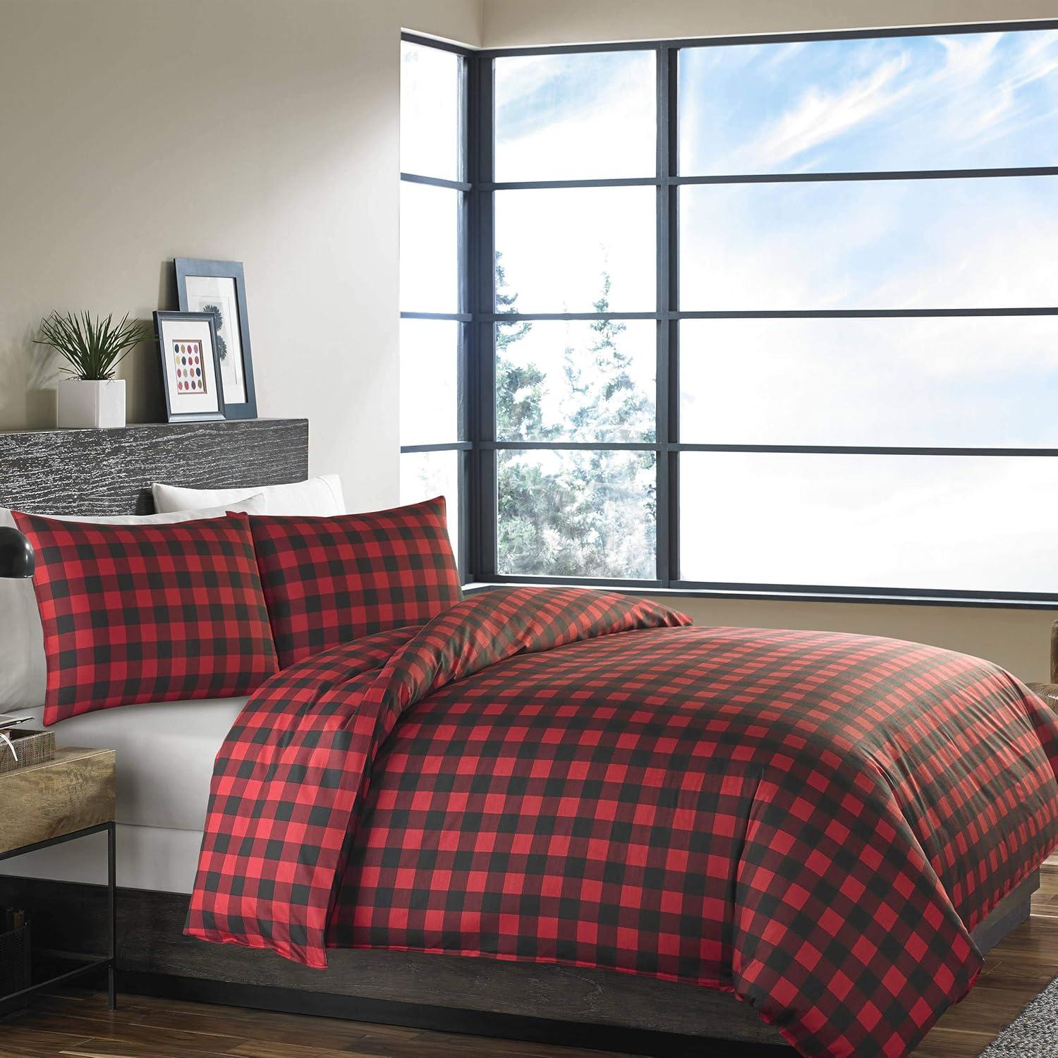 imageEddie Bauer Twin Duvet Cover Set Cotton Reversible Bedding Buffalo Plaid Home Decor for All Seasons Black Check TwinRedBlack