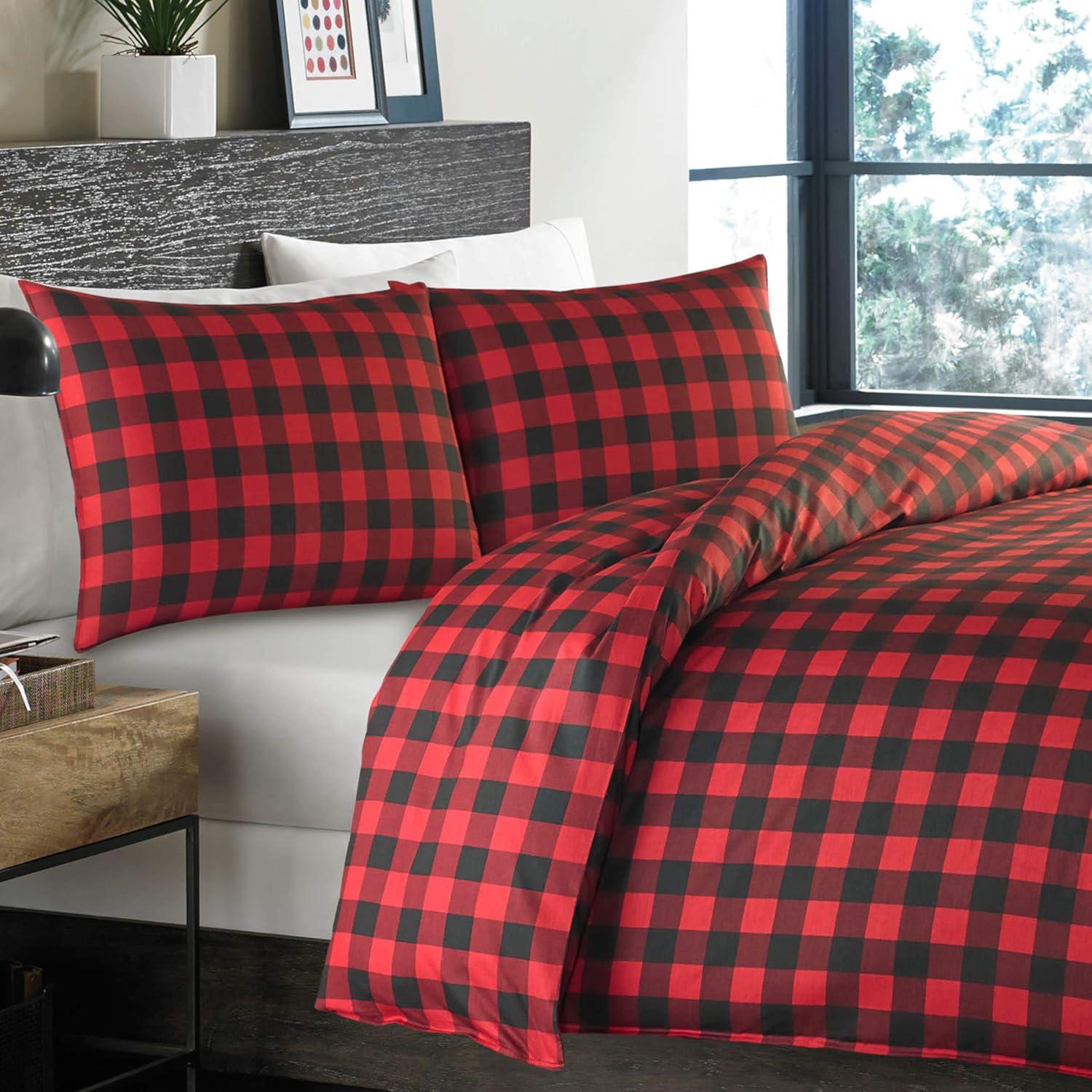 imageEddie Bauer Twin Duvet Cover Set Cotton Reversible Bedding Buffalo Plaid Home Decor for All Seasons Black Check TwinRedBlack