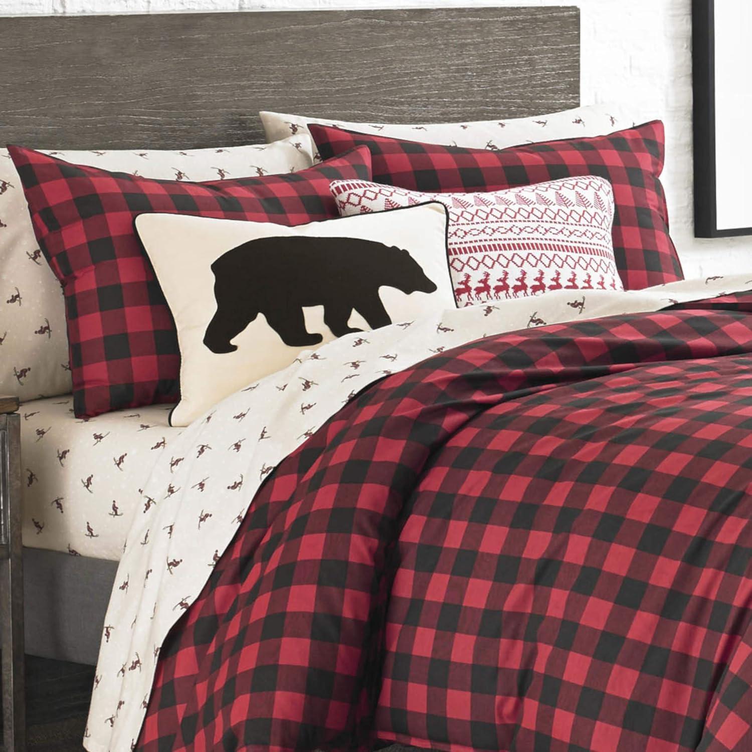 imageEddie Bauer Twin Duvet Cover Set Cotton Reversible Bedding Buffalo Plaid Home Decor for All Seasons Black Check TwinRedBlack
