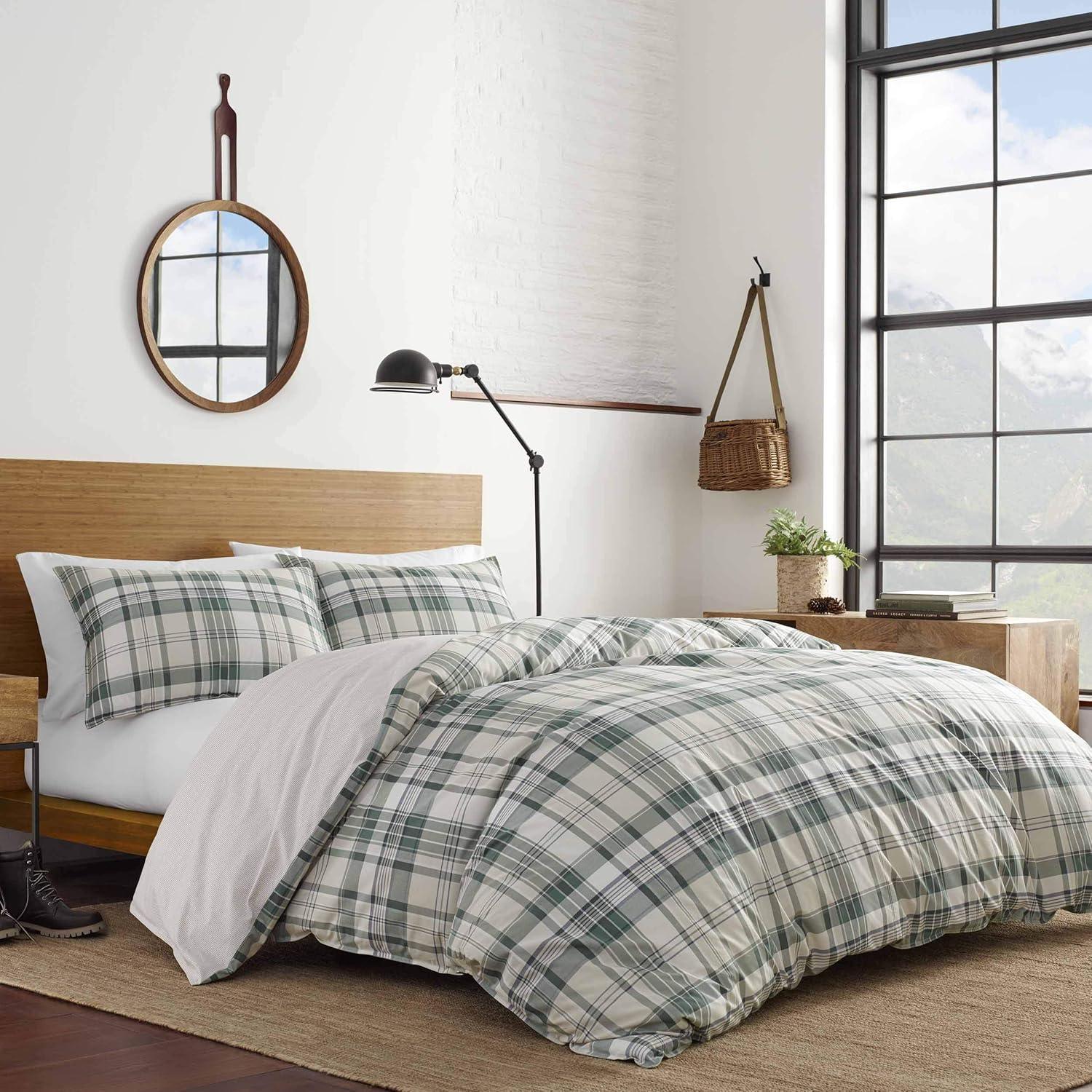 imageEddie Bauer Twin Duvet Cover Set Cotton Reversible Bedding Buffalo Plaid Home Decor for All Seasons Black Check TwinTimbers Plaid Green