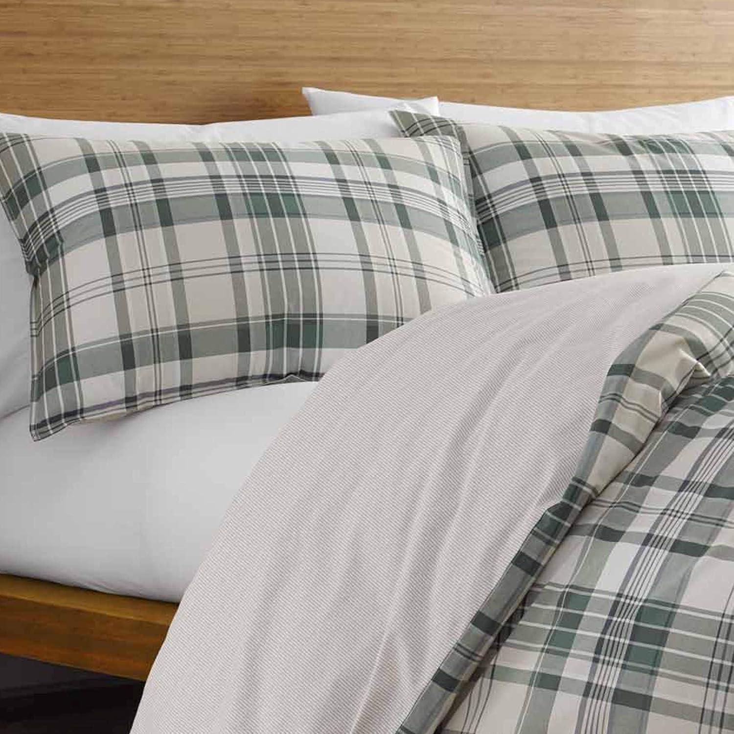 imageEddie Bauer Twin Duvet Cover Set Cotton Reversible Bedding Buffalo Plaid Home Decor for All Seasons Black Check TwinTimbers Plaid Green