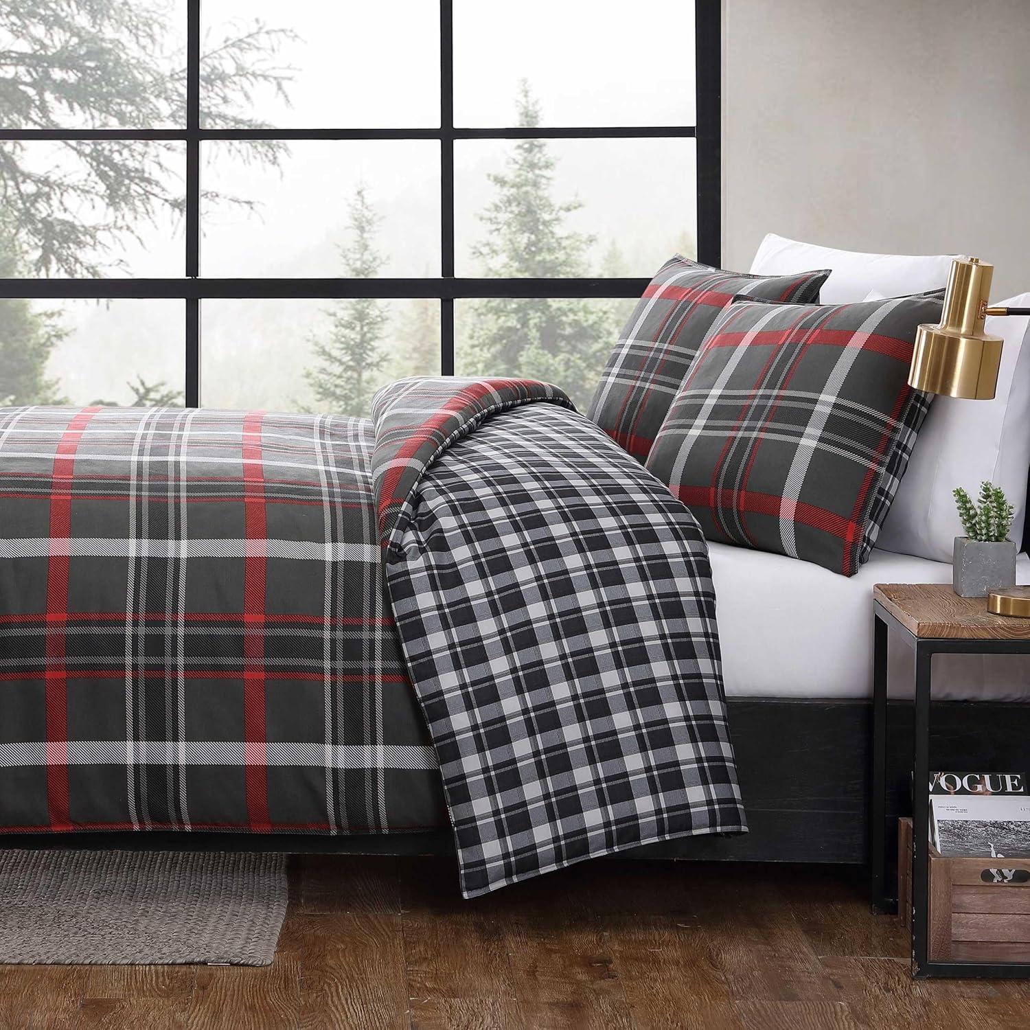 imageEddie Bauer Twin Duvet Cover Set Cotton Reversible Bedding Buffalo Plaid Home Decor for All Seasons Black Check TwinWillow Plaid Grey