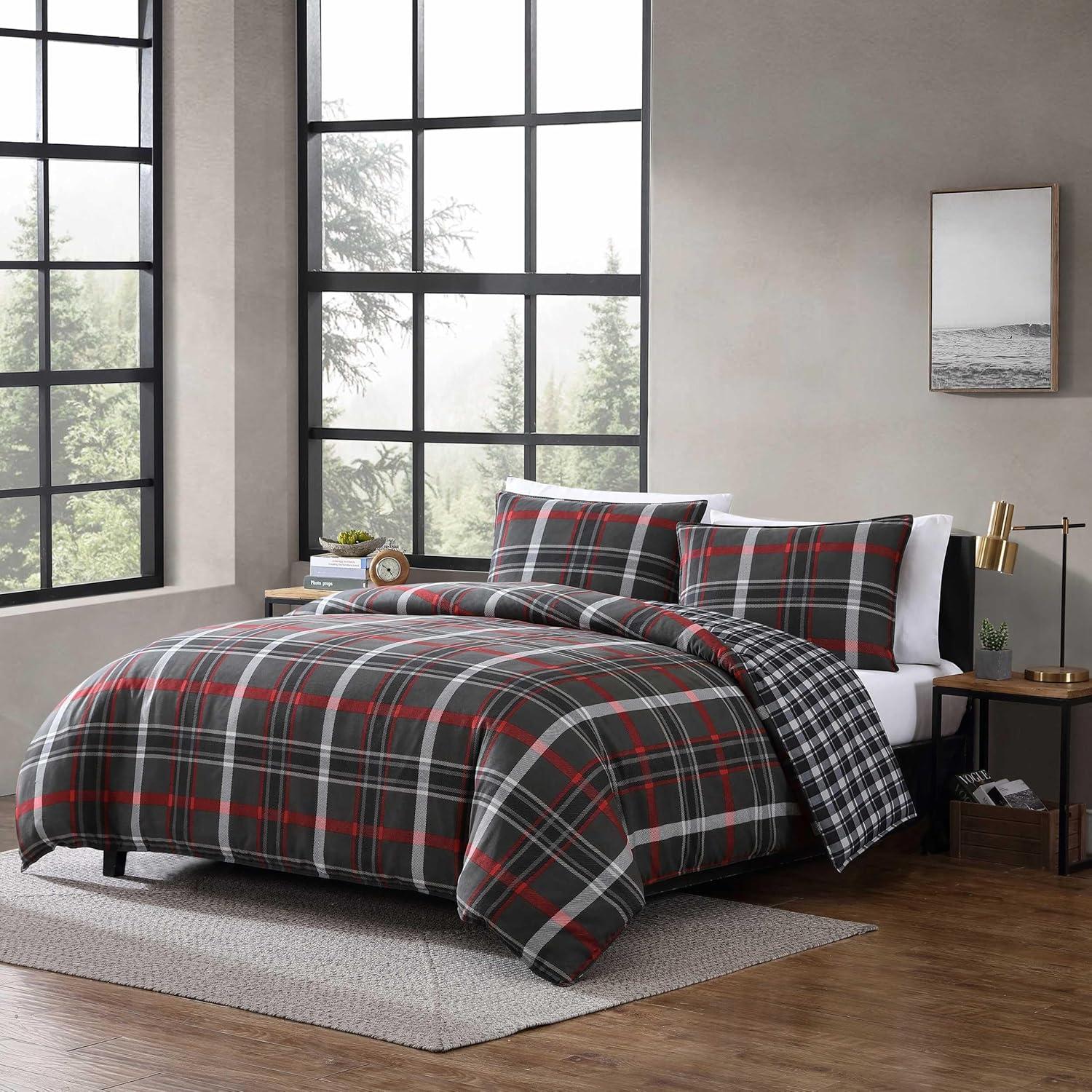imageEddie Bauer Twin Duvet Cover Set Cotton Reversible Bedding Buffalo Plaid Home Decor for All Seasons Black Check TwinWillow Plaid Grey