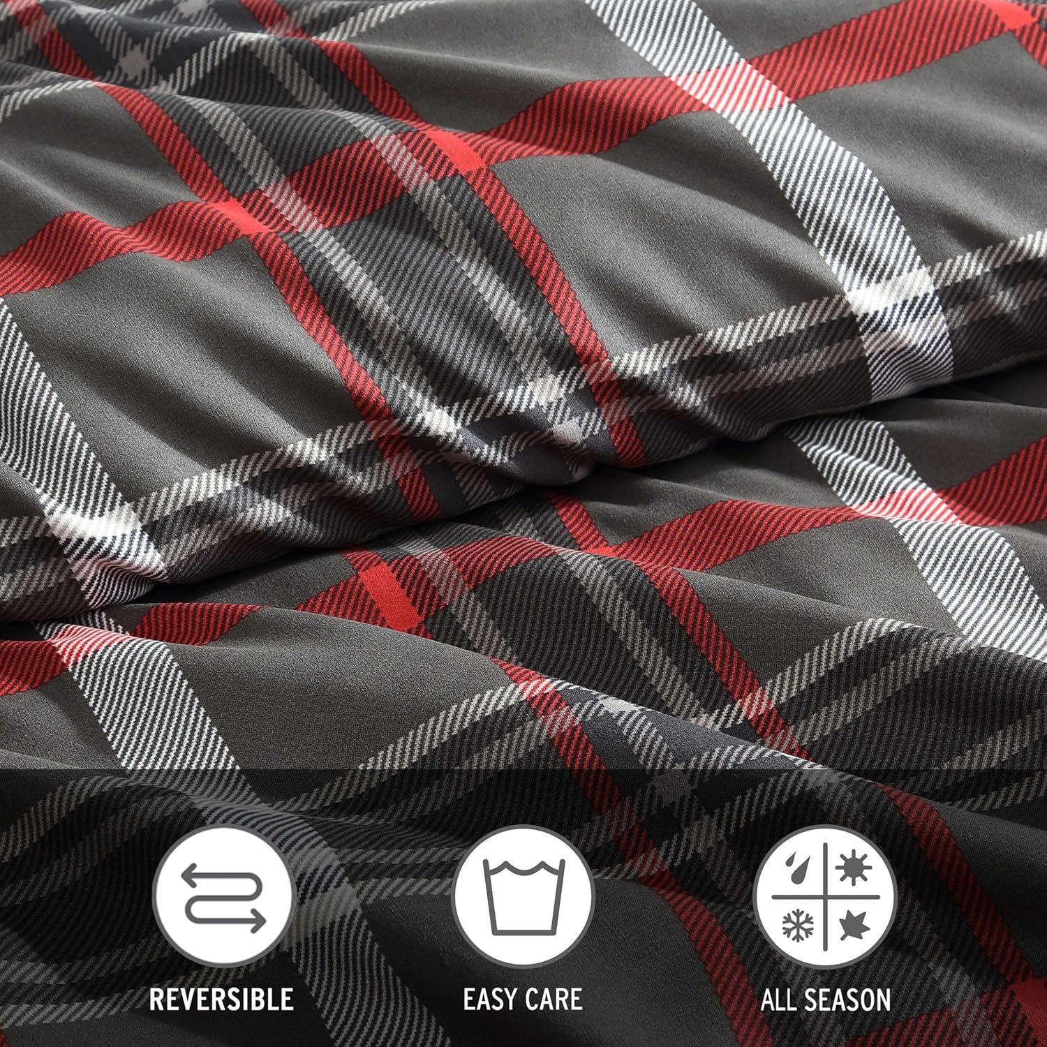 imageEddie Bauer Twin Duvet Cover Set Cotton Reversible Bedding Buffalo Plaid Home Decor for All Seasons Black Check TwinWillow Plaid Grey