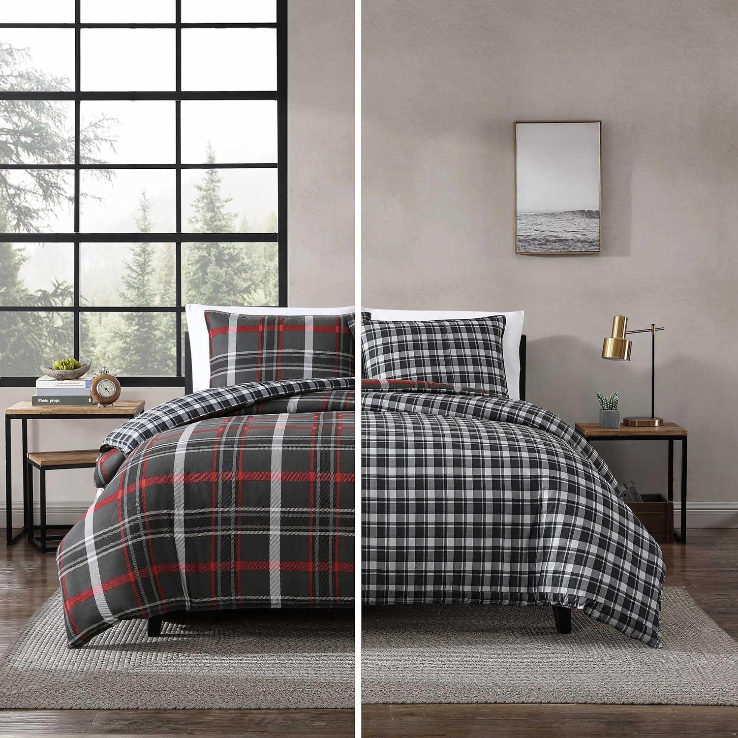 imageEddie Bauer Twin Duvet Cover Set Cotton Reversible Bedding Buffalo Plaid Home Decor for All Seasons Black Check TwinWillow Plaid Grey