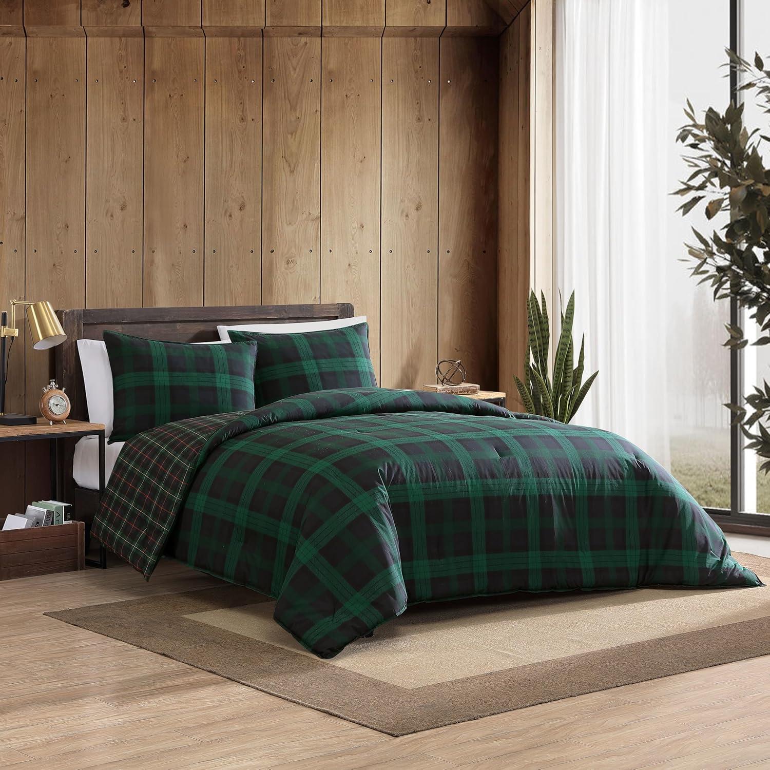 imageEddie Bauer Twin Duvet Cover Set Reversible Flannel Bedding Set with Matching Sham MediumWeight Dorm Essentials Woodland Tartan GreenTwin