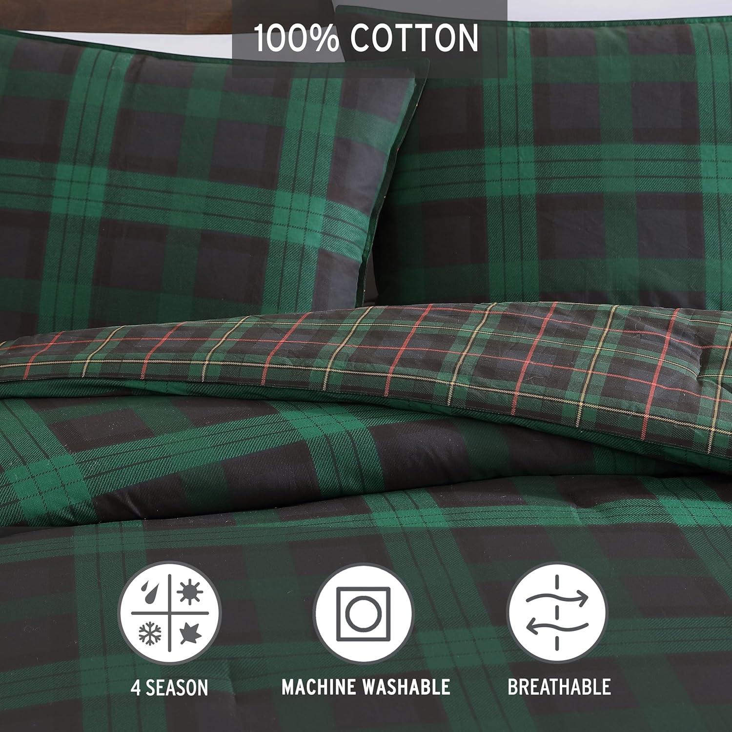 imageEddie Bauer Twin Duvet Cover Set Reversible Flannel Bedding Set with Matching Sham MediumWeight Dorm Essentials Woodland Tartan GreenTwin