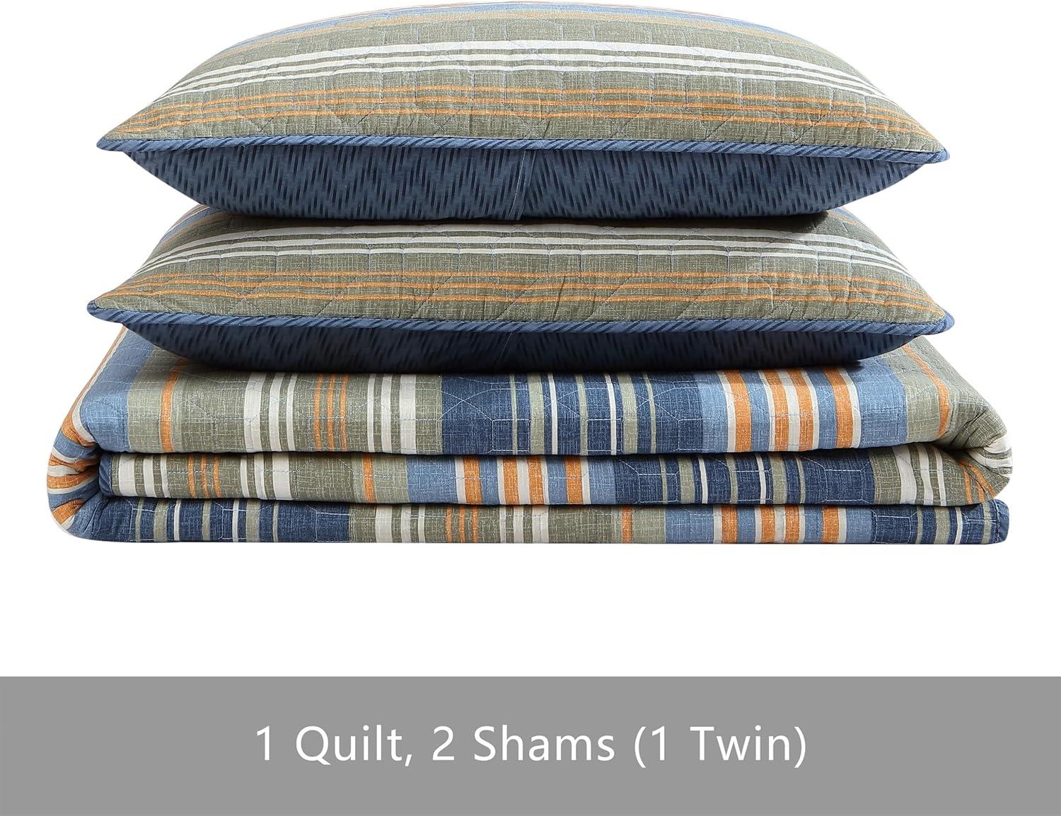 imageEddie Bauer Twin Quilt Set Reversible Bedding with Matching Sham Lightweight Home Decor for All Seasons Hidden Lake Blue TwinBlueGreenOrange