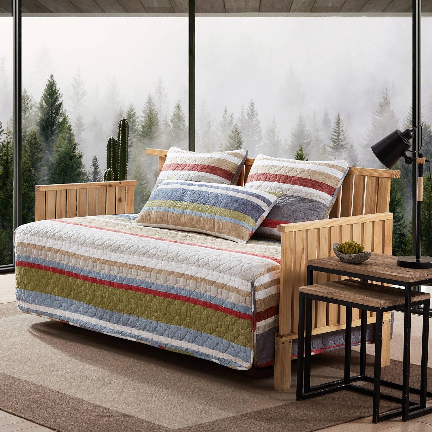 imageEddie Bauer Twin Quilt Set Reversible Bedding with Matching Sham Lightweight Home Decor for All Seasons Hidden Lake Blue TwinSalmon Ladder Beige