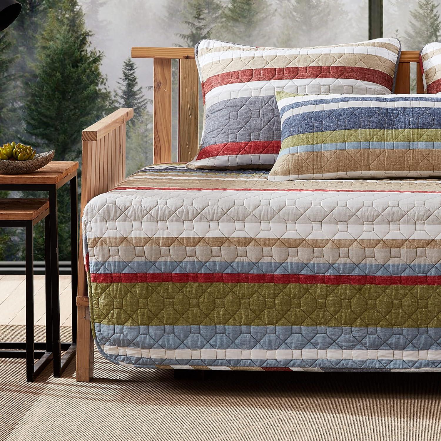 imageEddie Bauer Twin Quilt Set Reversible Bedding with Matching Sham Lightweight Home Decor for All Seasons Hidden Lake Blue TwinSalmon Ladder Beige