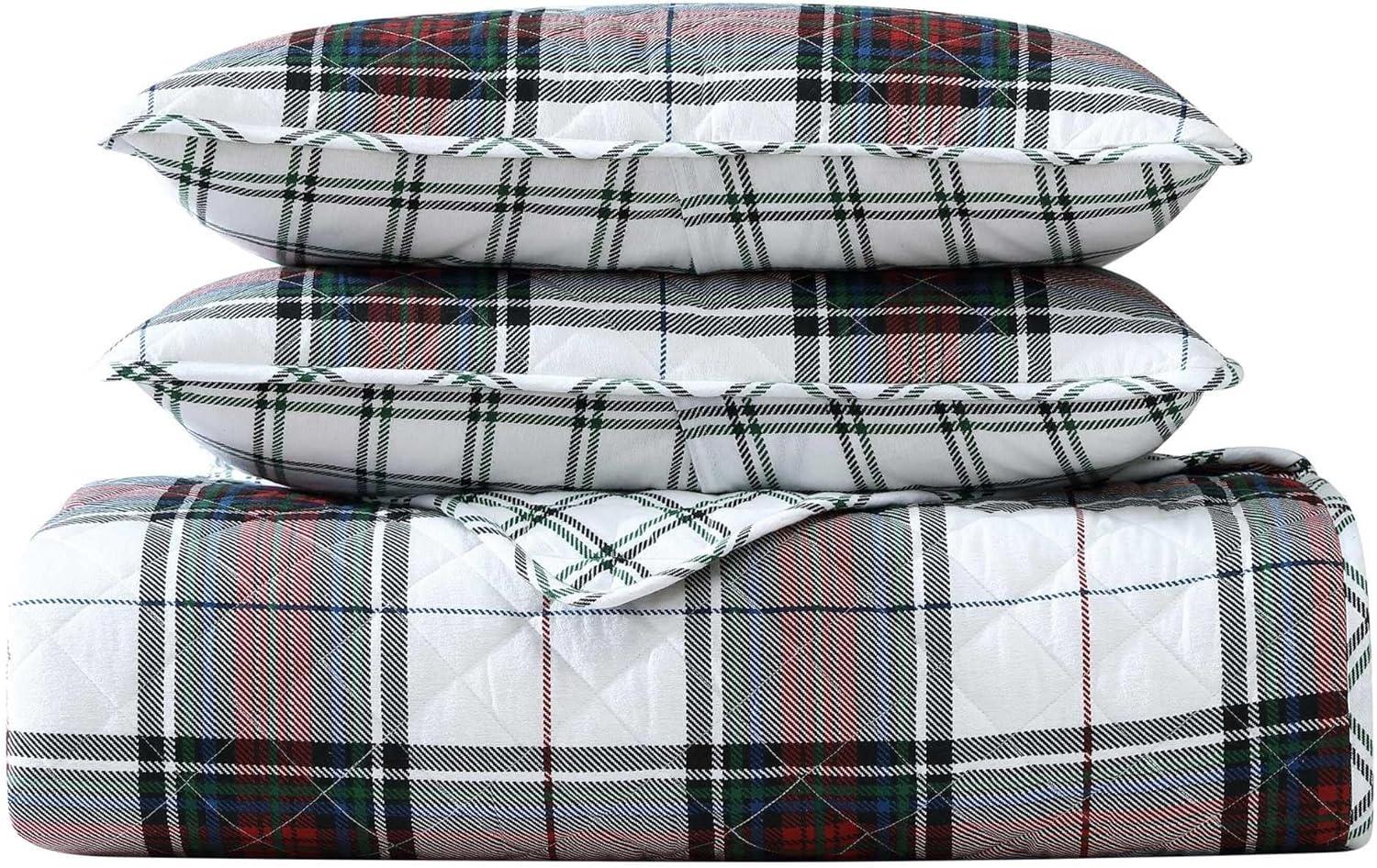 imageEddie Bauer Twin Quilt Set Super Soft Bedding with Matching Shams Rounded Corners Diamond Corner Stitch Mountain Moose Grey TwinHoliday Plaid Flannel Red