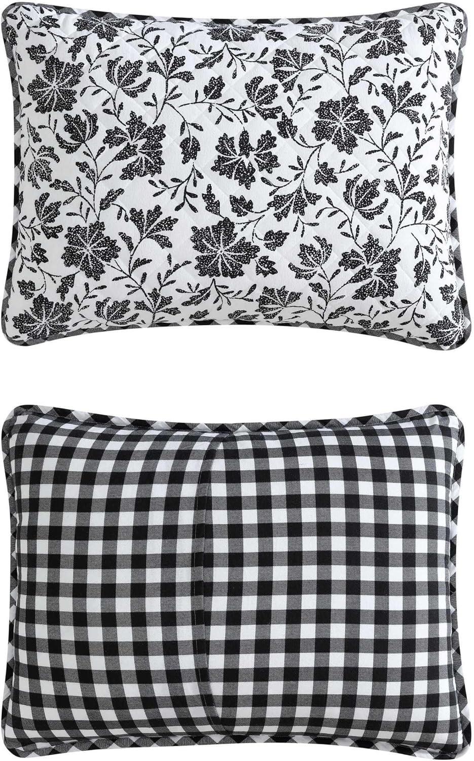 imageEddie Bauer Twin Quilt Set Super Soft Bedding with Matching Shams Rounded Corners Diamond Corner Stitch Mountain Moose Grey TwinWoodblock Floral Black