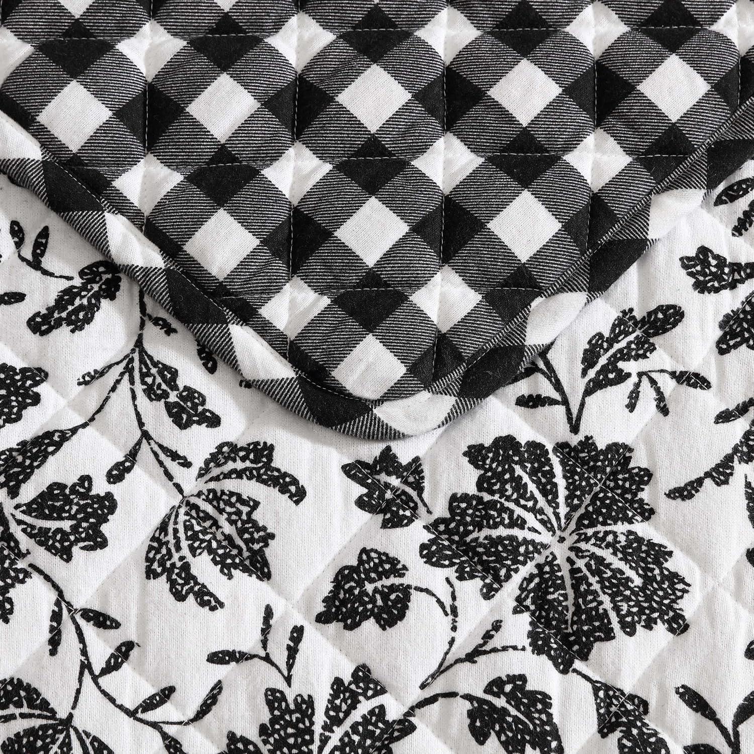 imageEddie Bauer Twin Quilt Set Super Soft Bedding with Matching Shams Rounded Corners Diamond Corner Stitch Mountain Moose Grey TwinWoodblock Floral Black