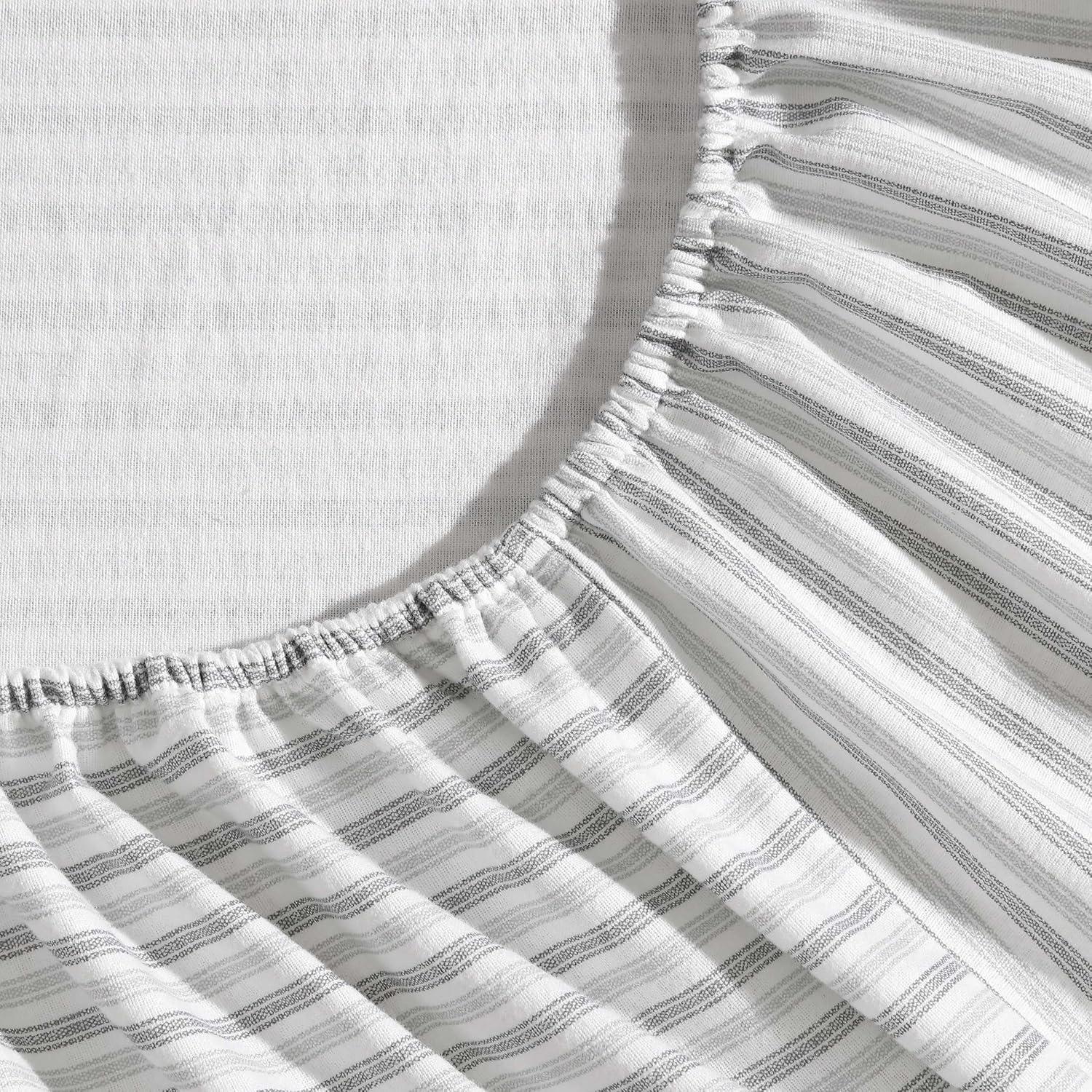 imageEddie Bauer Twin Sheets Cotton Flannel Bedding Set Brushed For Extra Softness Cozy Home Decor Montlake Plaid TwinTicking Stripe Grey