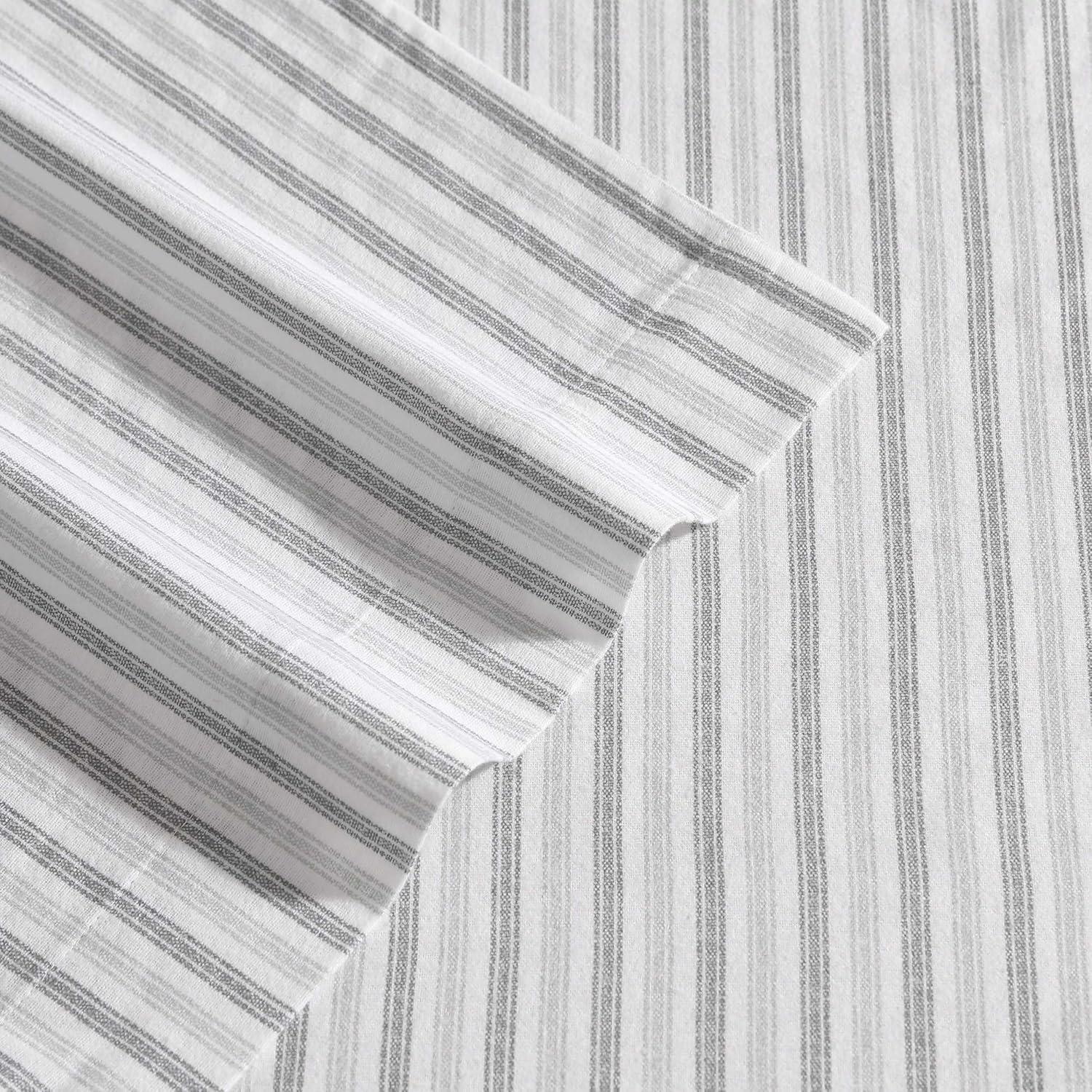 imageEddie Bauer Twin Sheets Cotton Flannel Bedding Set Brushed For Extra Softness Cozy Home Decor Montlake Plaid TwinTicking Stripe Grey