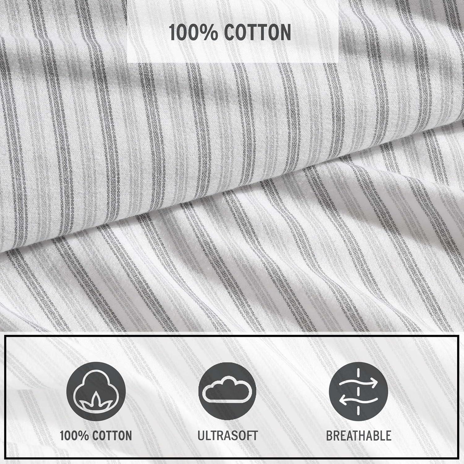 imageEddie Bauer Twin Sheets Cotton Flannel Bedding Set Brushed For Extra Softness Cozy Home Decor Montlake Plaid TwinTicking Stripe Grey