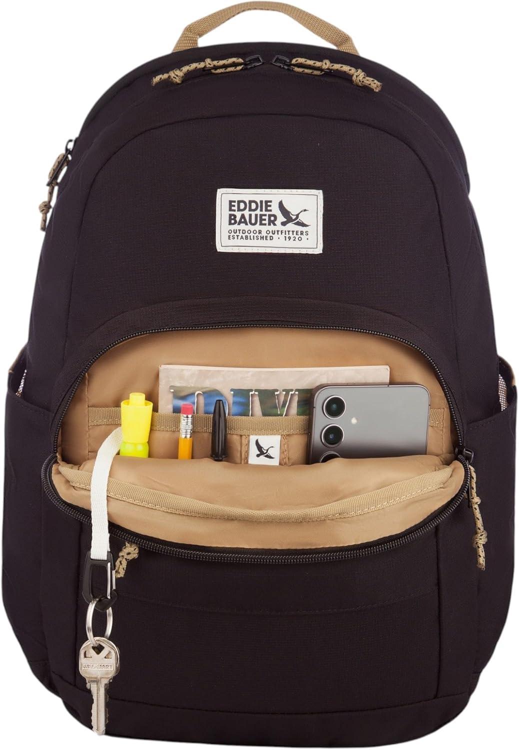 imageEddie Bauer Campus Backpack 26L Everyday Carry Work Travel Commuter Padded Laptop Sleeve Stretch Bottle Pockets Lightweight Durable Marine BlueCampus Black