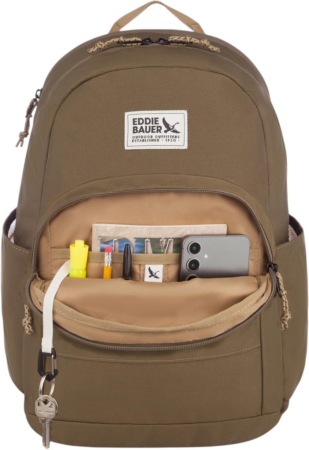 imageEddie Bauer Campus Backpack 26L Everyday Carry Work Travel Commuter Padded Laptop Sleeve Stretch Bottle Pockets Lightweight Durable Marine BlueCampus Adler Green