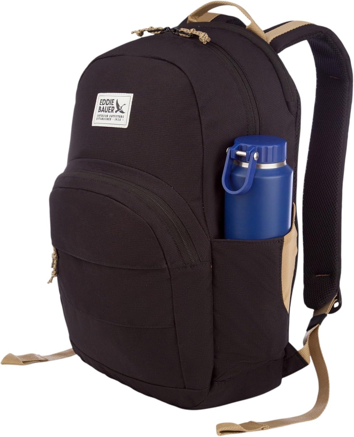 imageEddie Bauer Campus Backpack 26L Everyday Carry Work Travel Commuter Padded Laptop Sleeve Stretch Bottle Pockets Lightweight Durable Marine BlueCampus Black