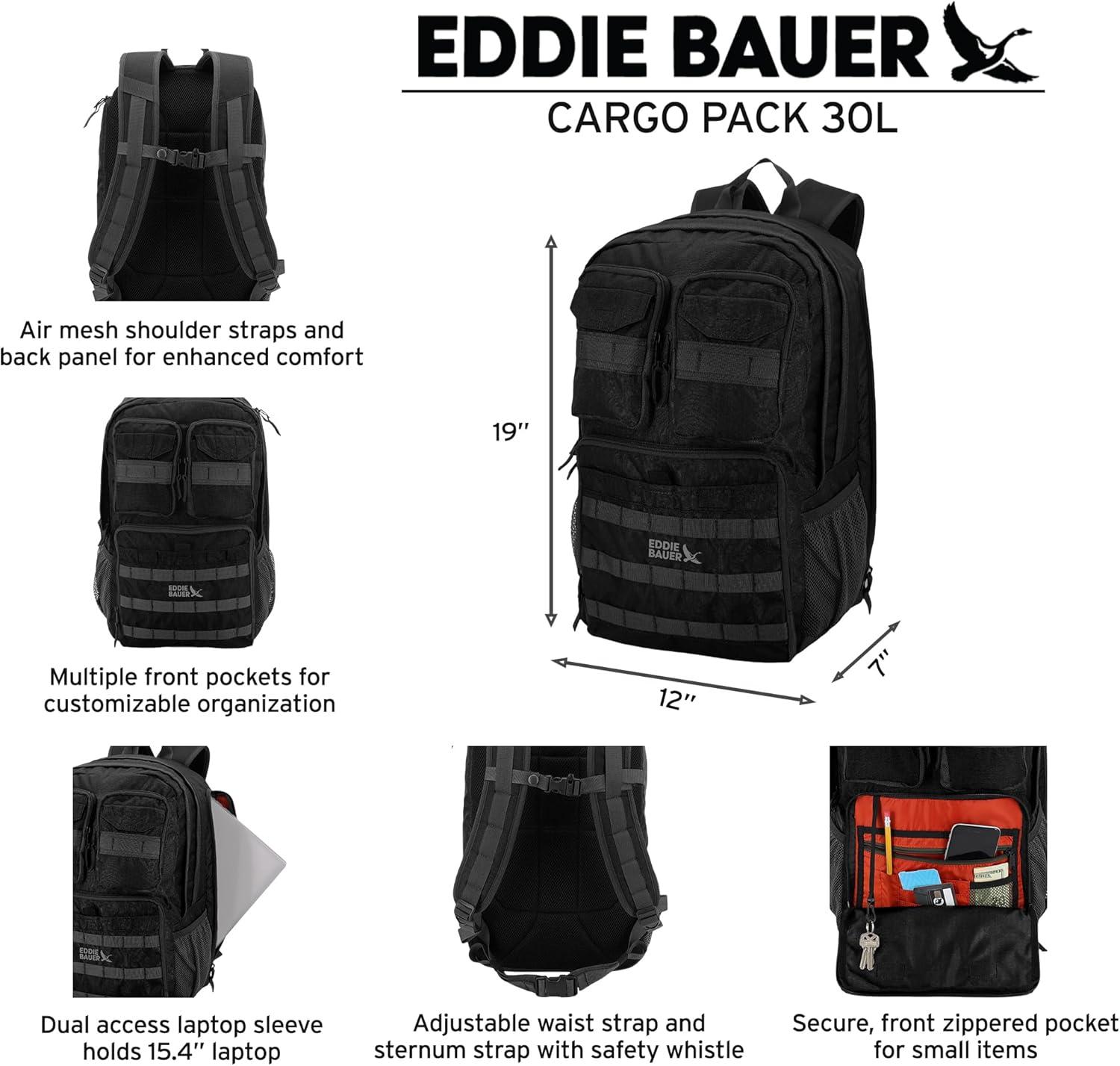 imageEddie Bauer Cargo Tactical Backpack Adventure Heavy Duty Outdoor Water Resistant 600D PolyesterMoss Grey