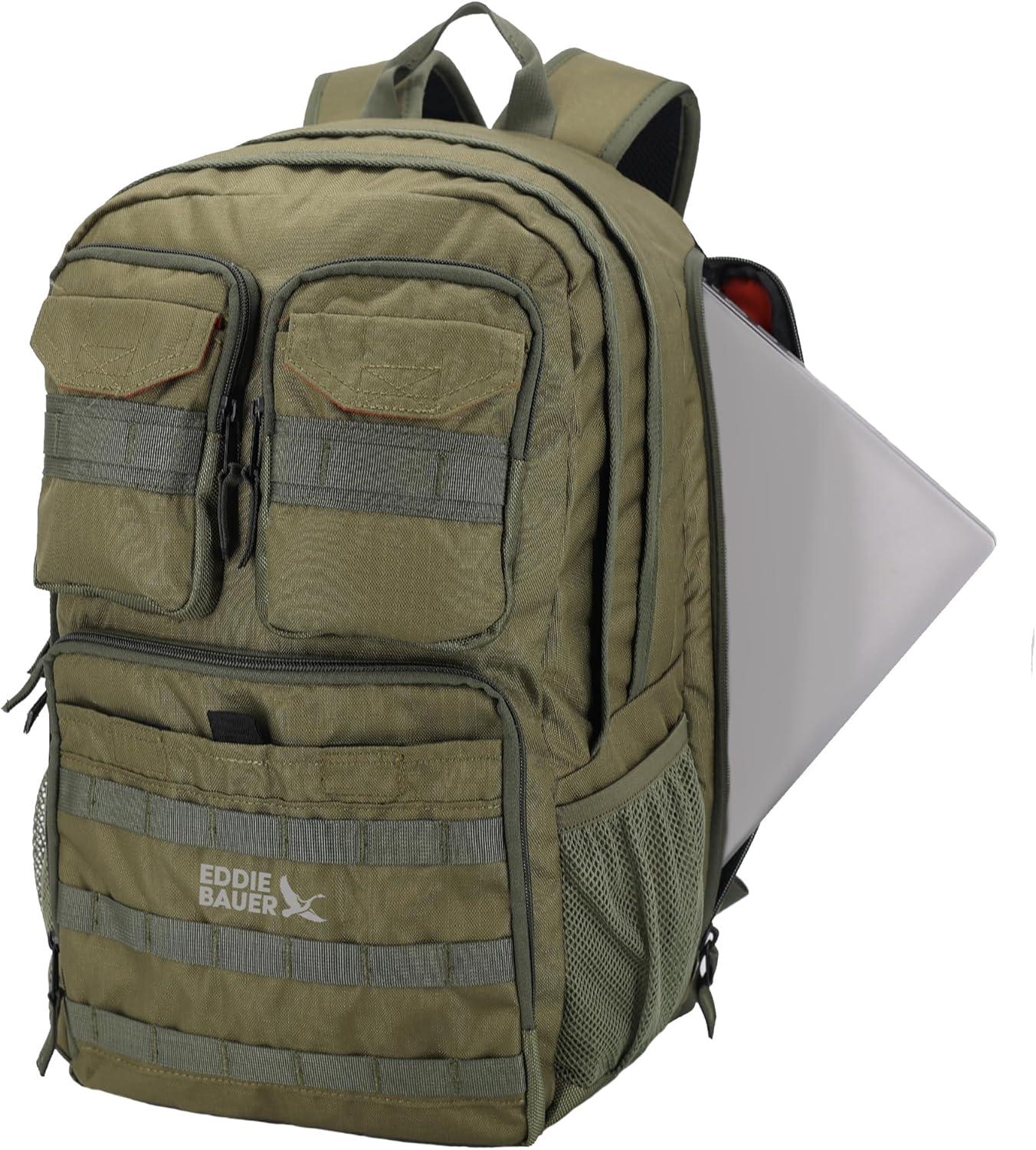 imageEddie Bauer Cargo Tactical Backpack Adventure Heavy Duty Outdoor Water Resistant 600D PolyesterMoss Grey