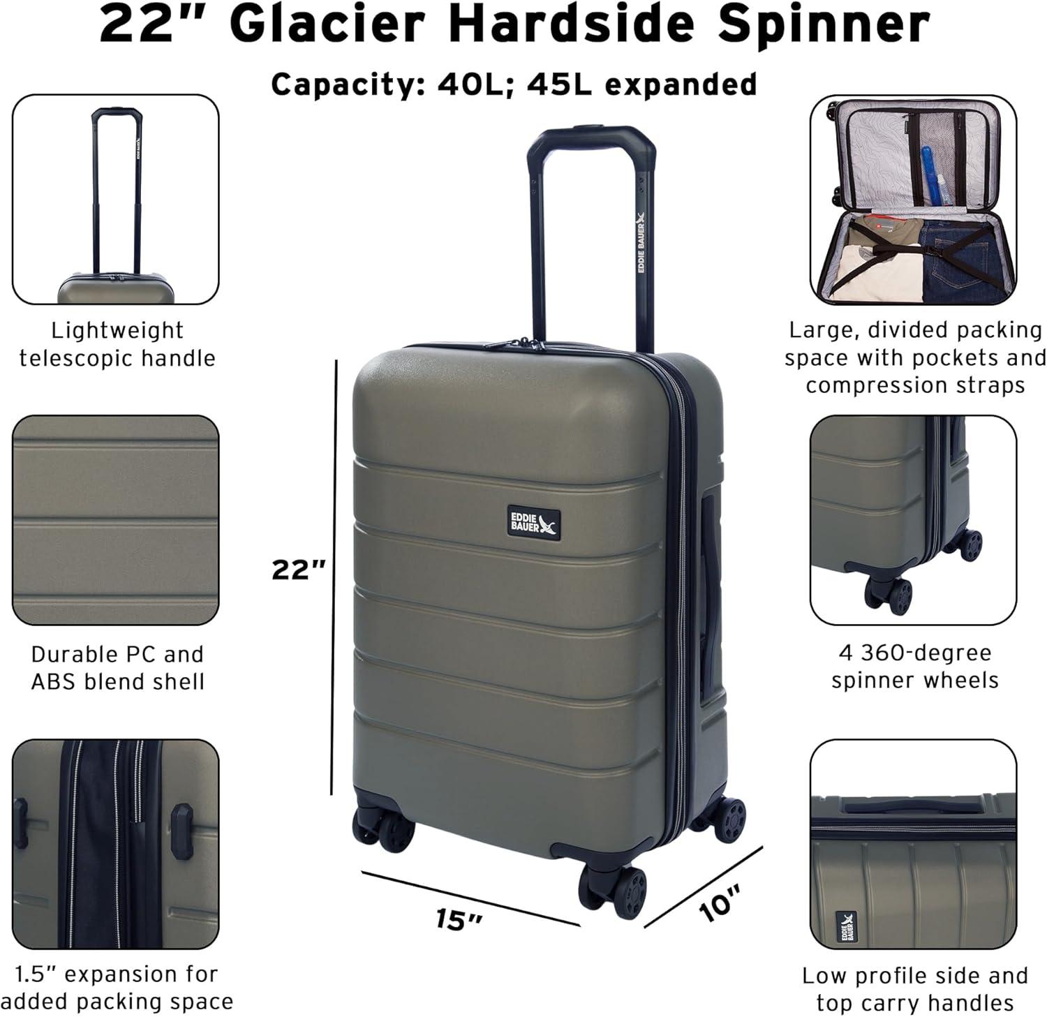 imageEddie Bauer Glacier Hardside Spinner Durable PCABS Construction 2Piece Set Suitcase Luggage SprigSprig