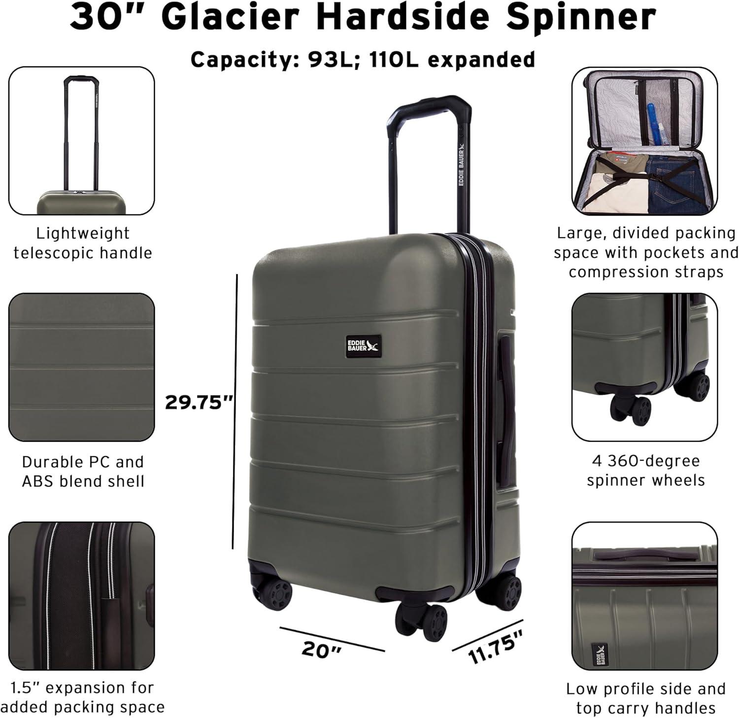 imageEddie Bauer Glacier Hardside Spinner Durable PCABS Construction 2Piece Set Suitcase Luggage SprigSprig