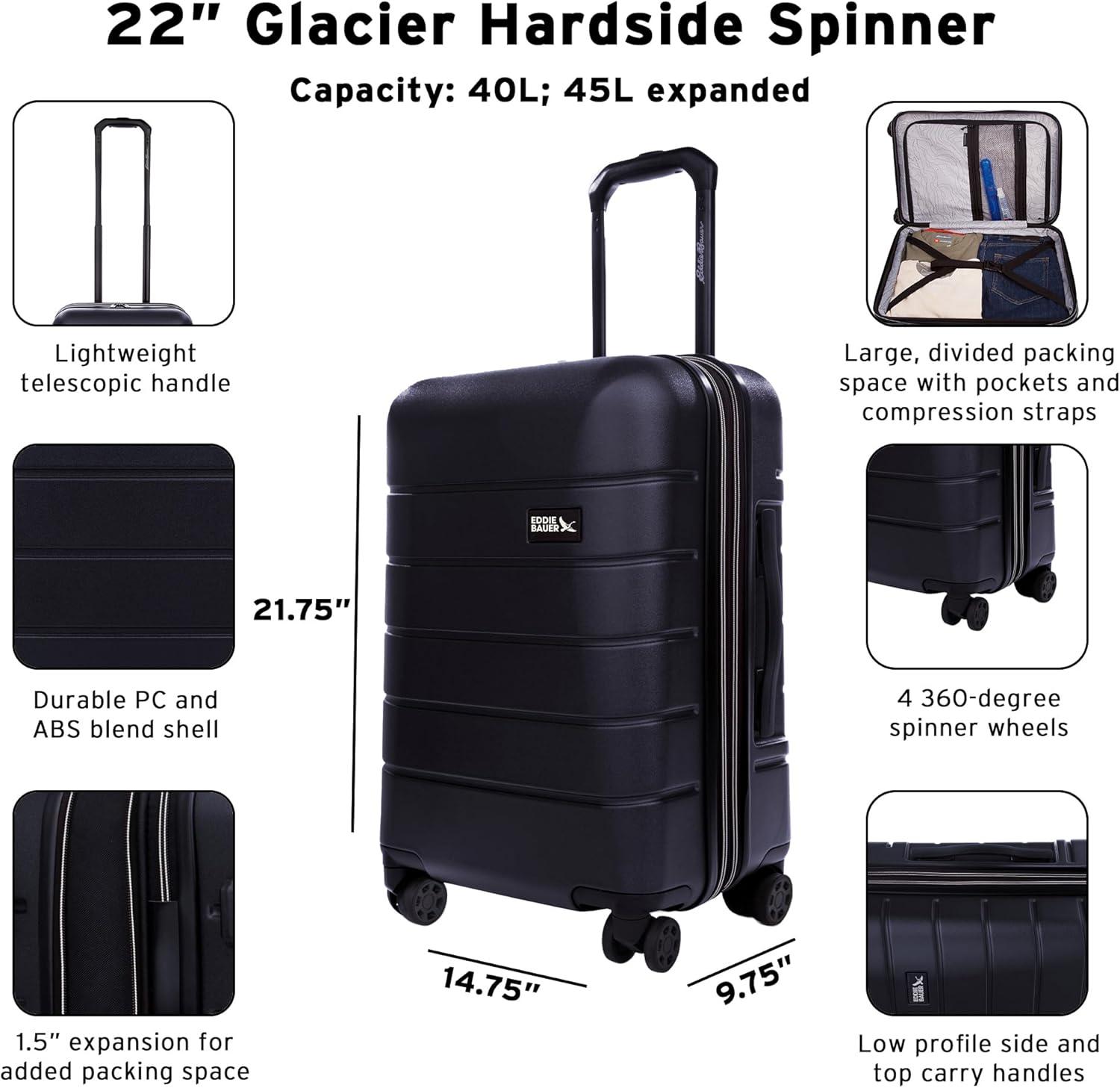 imageEddie Bauer Glacier Hardside Spinner Durable PCABS Construction 2Piece Set Suitcase Luggage SprigStorm