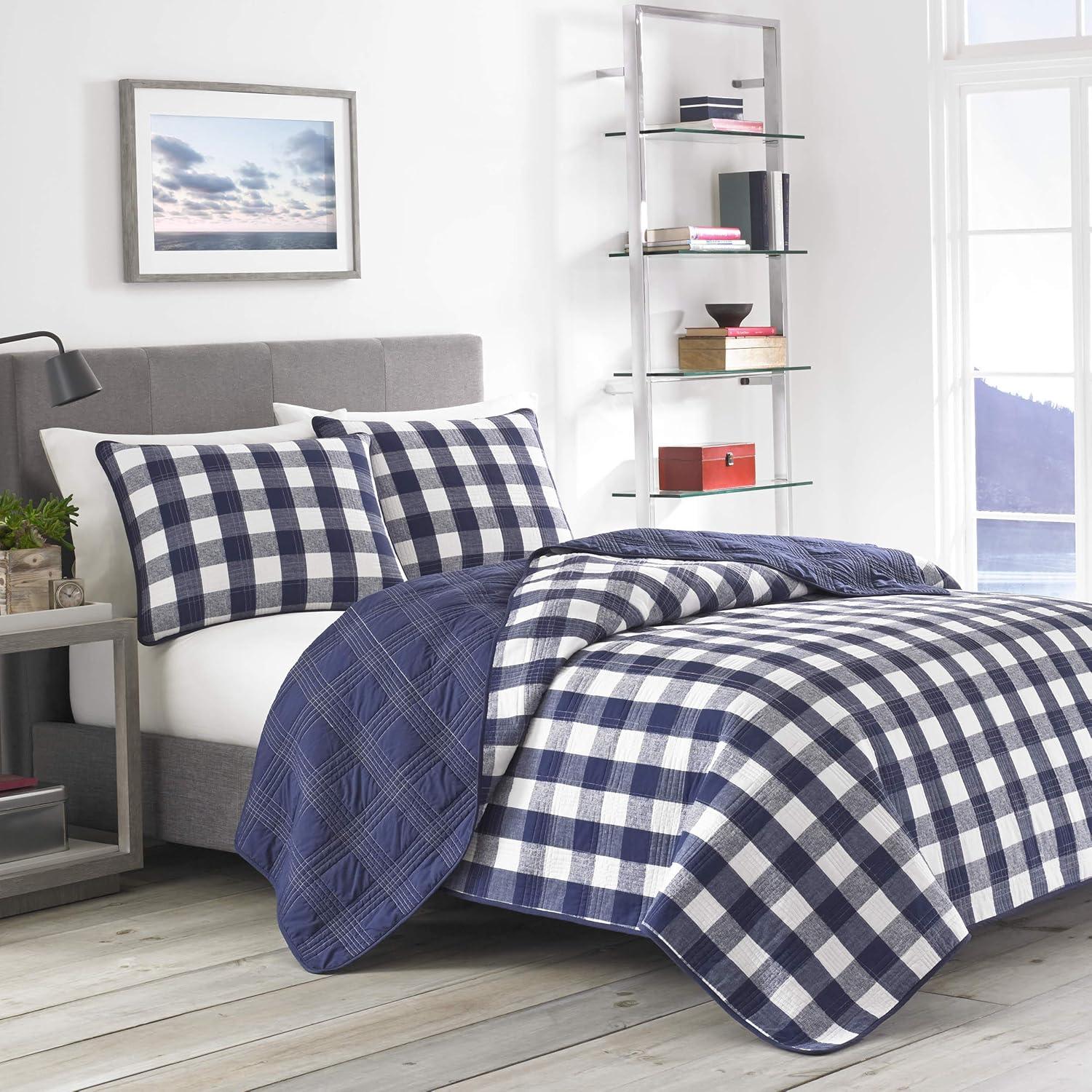 imageEddie Bauer Home Lake House Collection Bedding Set 100 Cotton LightWeight Quilt Bedspread PreWashed for Extra Comfort Twin BlueLakehouse Plaid Blue