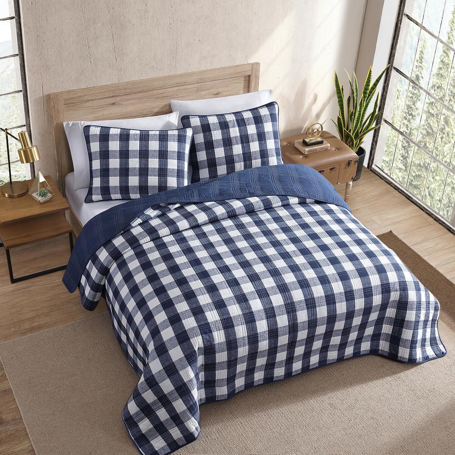 imageEddie Bauer Home Lake House Collection Bedding Set 100 Cotton LightWeight Quilt Bedspread PreWashed for Extra Comfort Twin BlueLakehouse Plaid Blue
