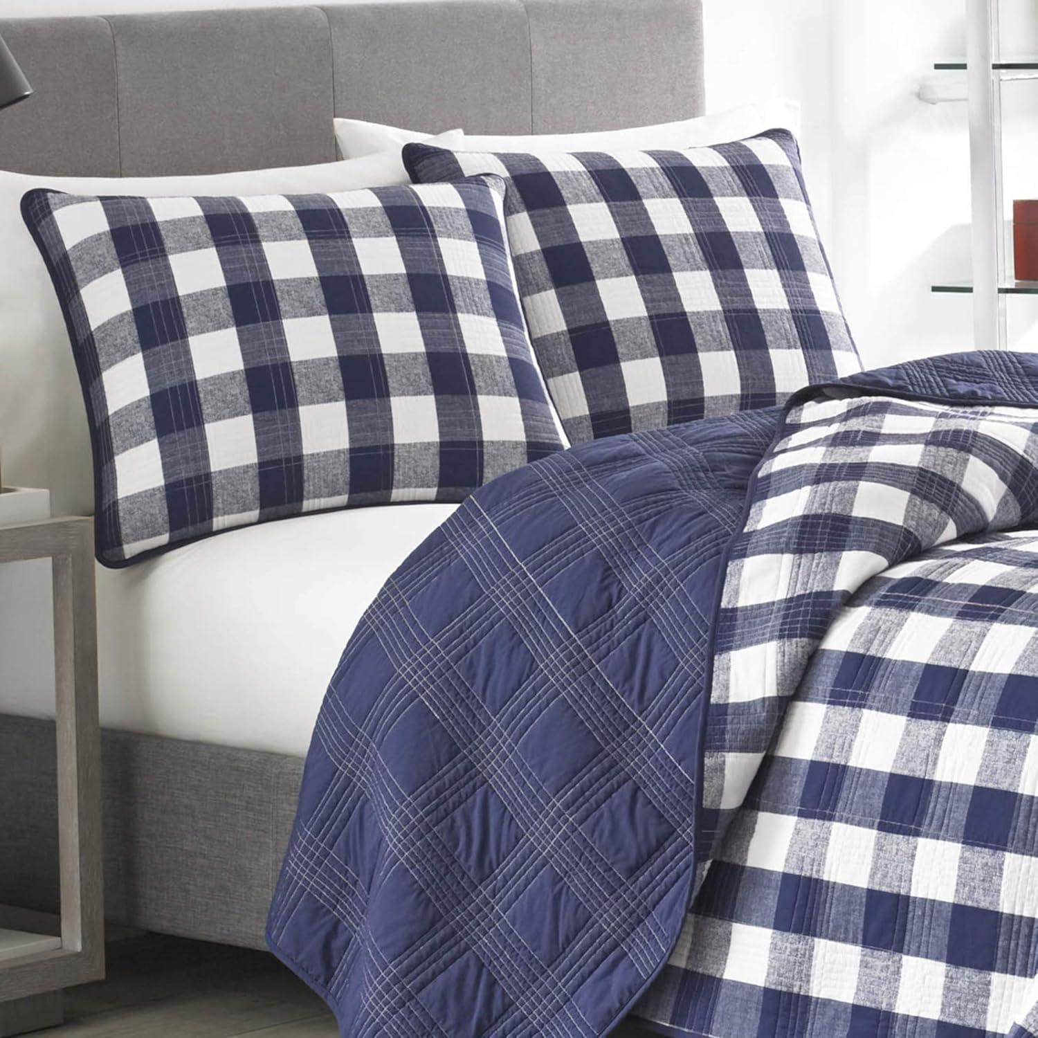 imageEddie Bauer Home Lake House Collection Bedding Set 100 Cotton LightWeight Quilt Bedspread PreWashed for Extra Comfort Twin BlueLakehouse Plaid Blue