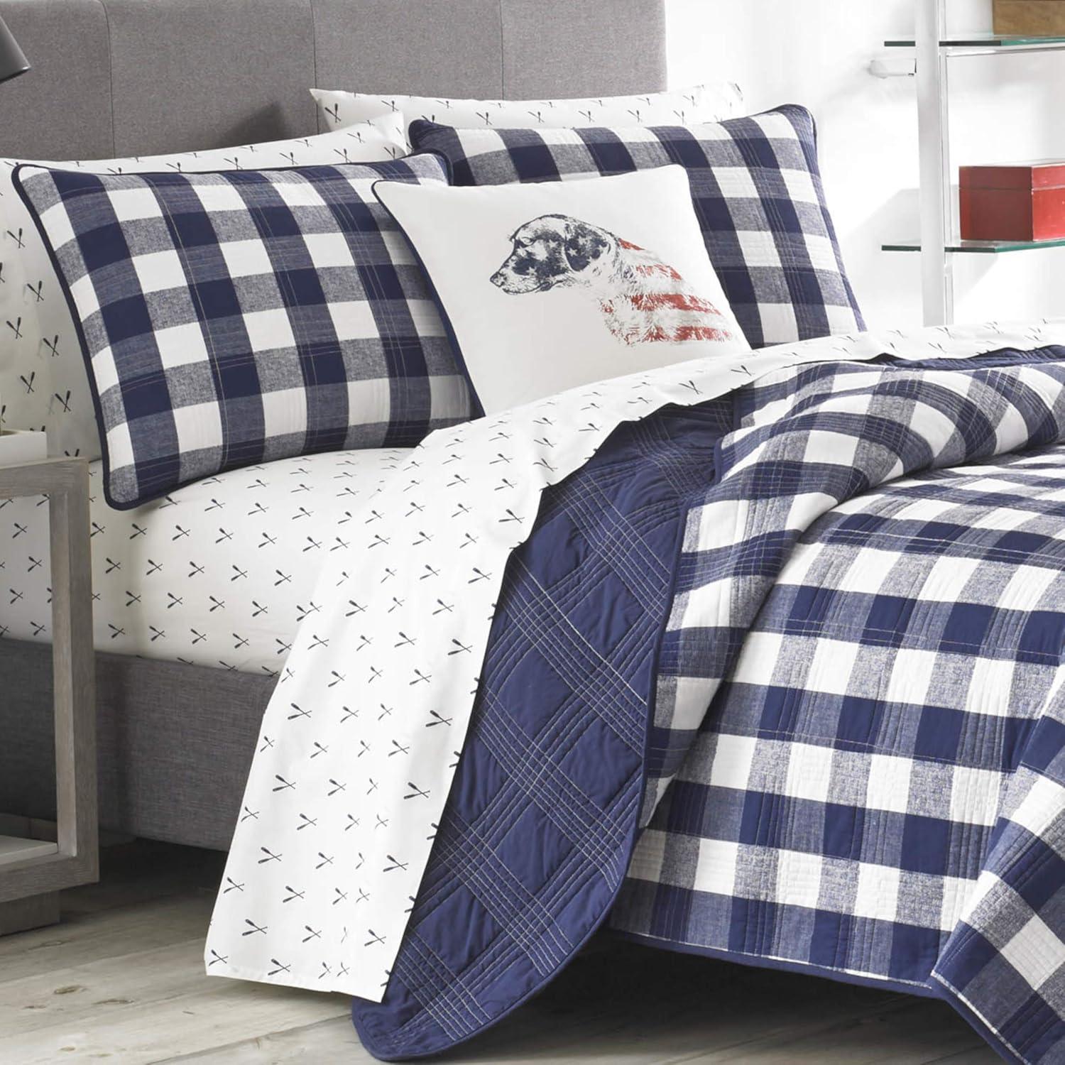 imageEddie Bauer Home Lake House Collection Bedding Set 100 Cotton LightWeight Quilt Bedspread PreWashed for Extra Comfort Twin BlueLakehouse Plaid Blue
