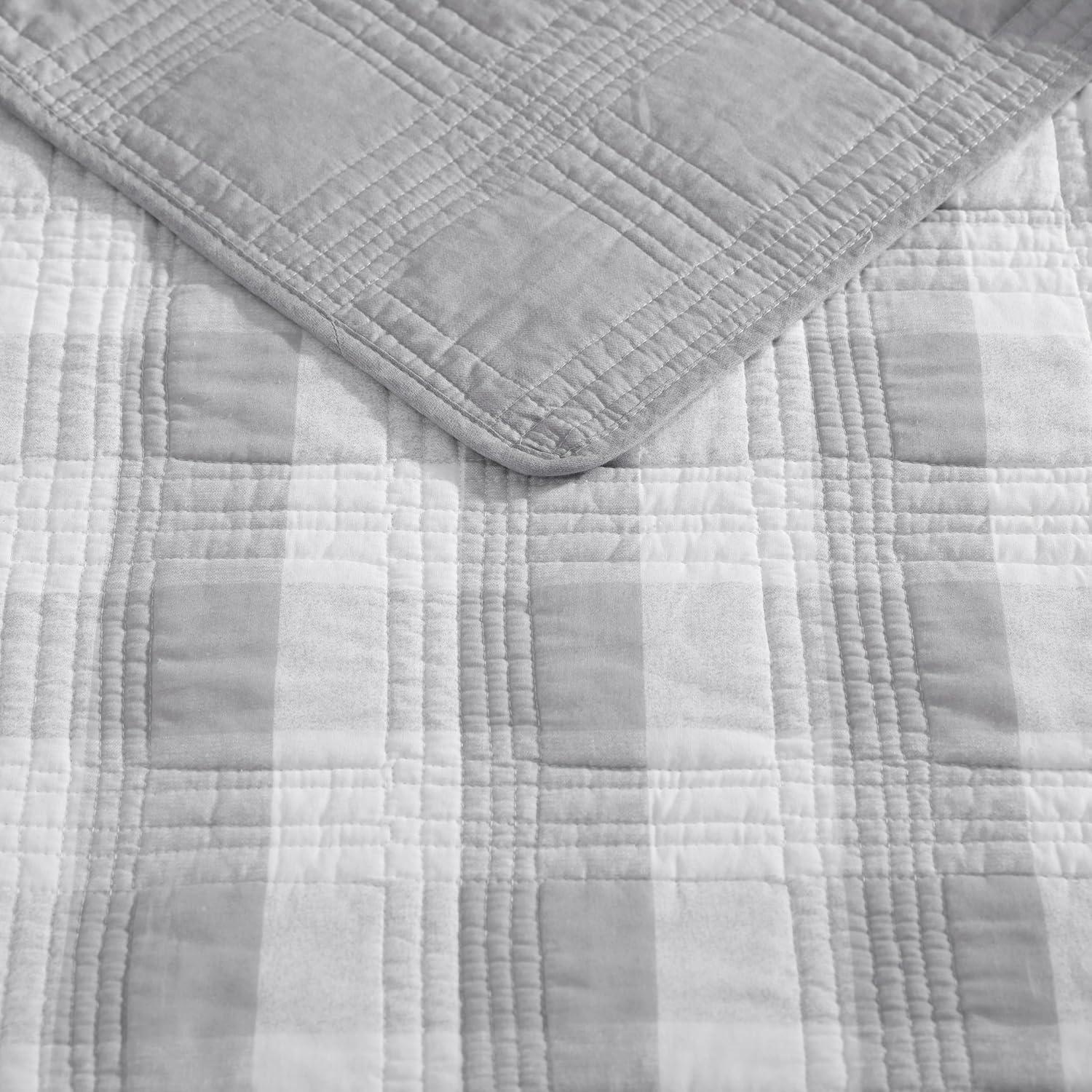 imageEddie Bauer Home Lake House Collection Bedding Set 100 Cotton LightWeight Quilt Bedspread PreWashed for Extra Comfort Twin BlueLakehouse Plaid Light Grey