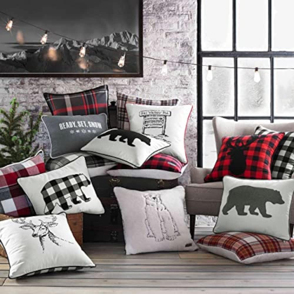imageEddie Bauer Home Throw Pillow with Zipper Closure Perfect Luxurious Bedding Set for Bed or Sofa 16quot x 20quot Bear Twill BlackMorning Stag BlackWhite