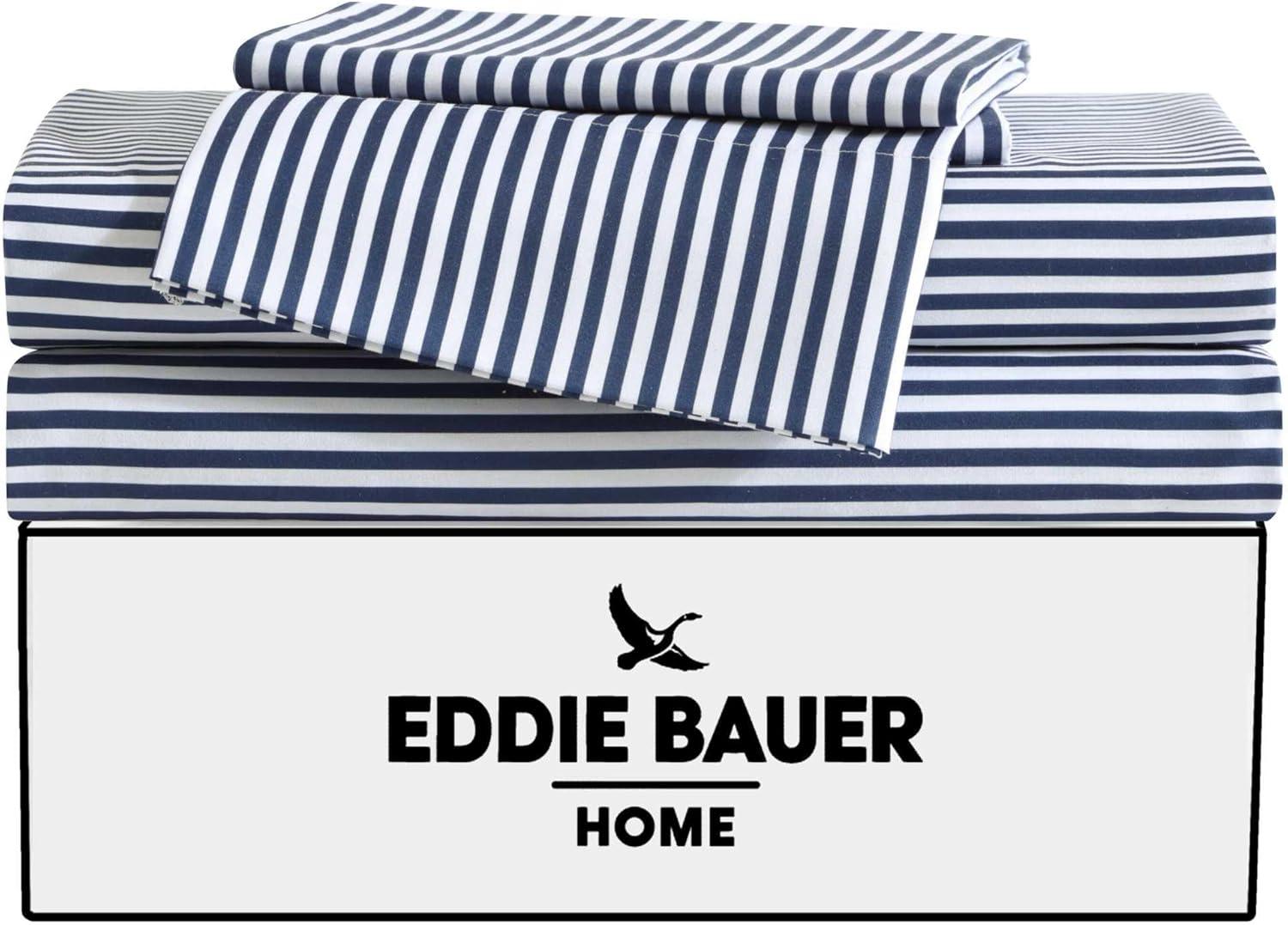 imageEddie Bauer Kids Twin Sheets StainResistant Toddler Bedding with Matching Shams Super Soft Ideal Boy Room Essentials Fish Lake White TwinVivid Stripe Blue