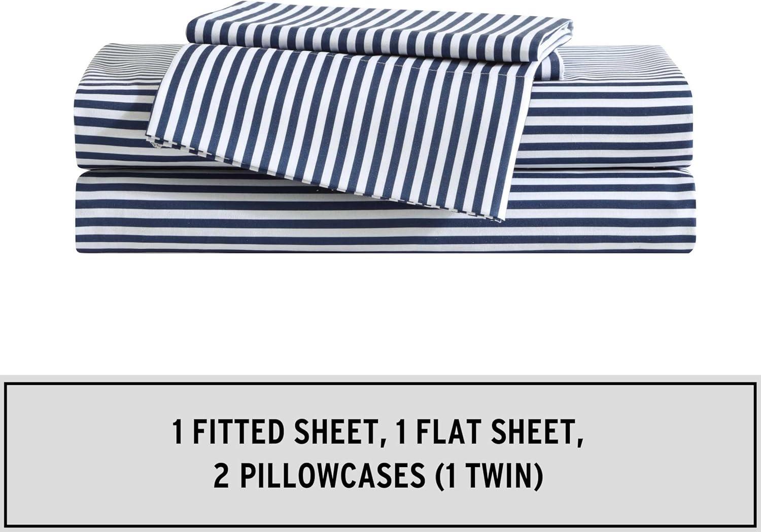 imageEddie Bauer Kids Twin Sheets StainResistant Toddler Bedding with Matching Shams Super Soft Ideal Boy Room Essentials Fish Lake White TwinVivid Stripe Blue