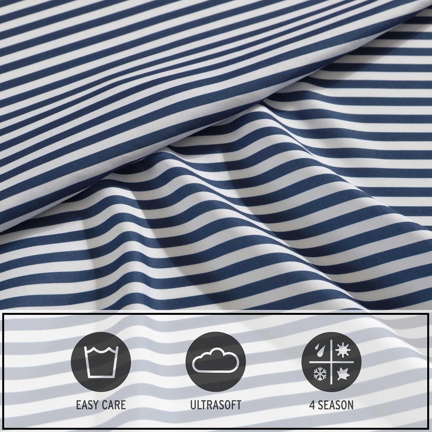 imageEddie Bauer Kids Twin Sheets StainResistant Toddler Bedding with Matching Shams Super Soft Ideal Boy Room Essentials Fish Lake White TwinVivid Stripe Blue