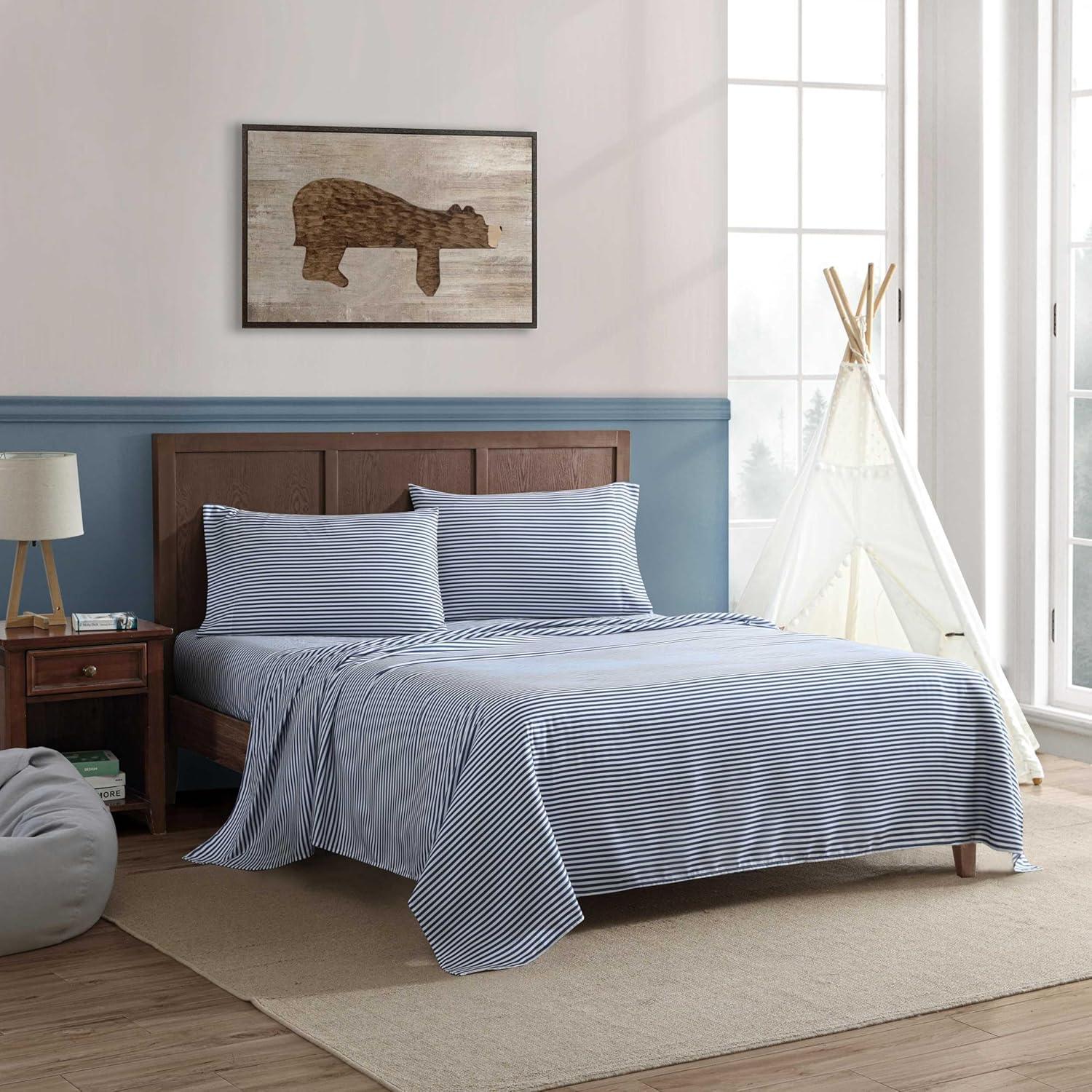 imageEddie Bauer Kids Twin Sheets StainResistant Toddler Bedding with Matching Shams Super Soft Ideal Boy Room Essentials Fish Lake White TwinVivid Stripe Blue