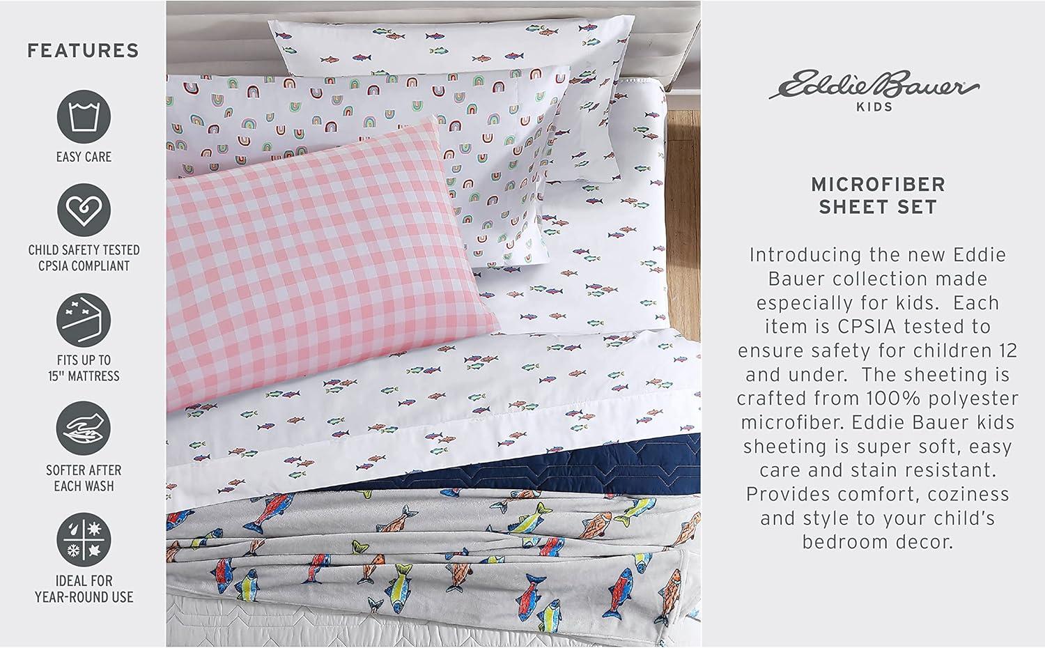 imageEddie Bauer Kids Twin Sheets StainResistant Toddler Bedding with Matching Shams Super Soft Ideal Girl Room Essentials Poppy Plaid Pink TwinSunnyvale Rainbow WhiteMulti