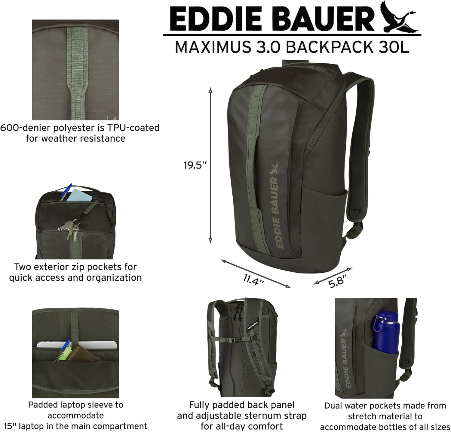 imageEddie Bauer Maximus Backpack 30L Hiking Outdoor Gear Travel Lightweight WeatherResistant Durable Rugged BlackBlack